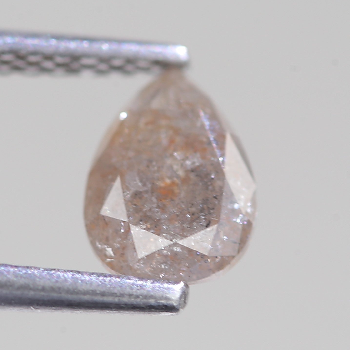 0.86 Carat Natural Peach Gray Pear Cut Salt And Pepper Diamond 6.93 MM