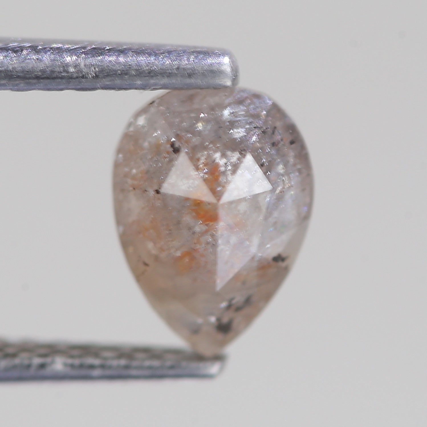 0.86 Carat Natural Peach Gray Pear Cut Salt And Pepper Diamond 6.93 MM