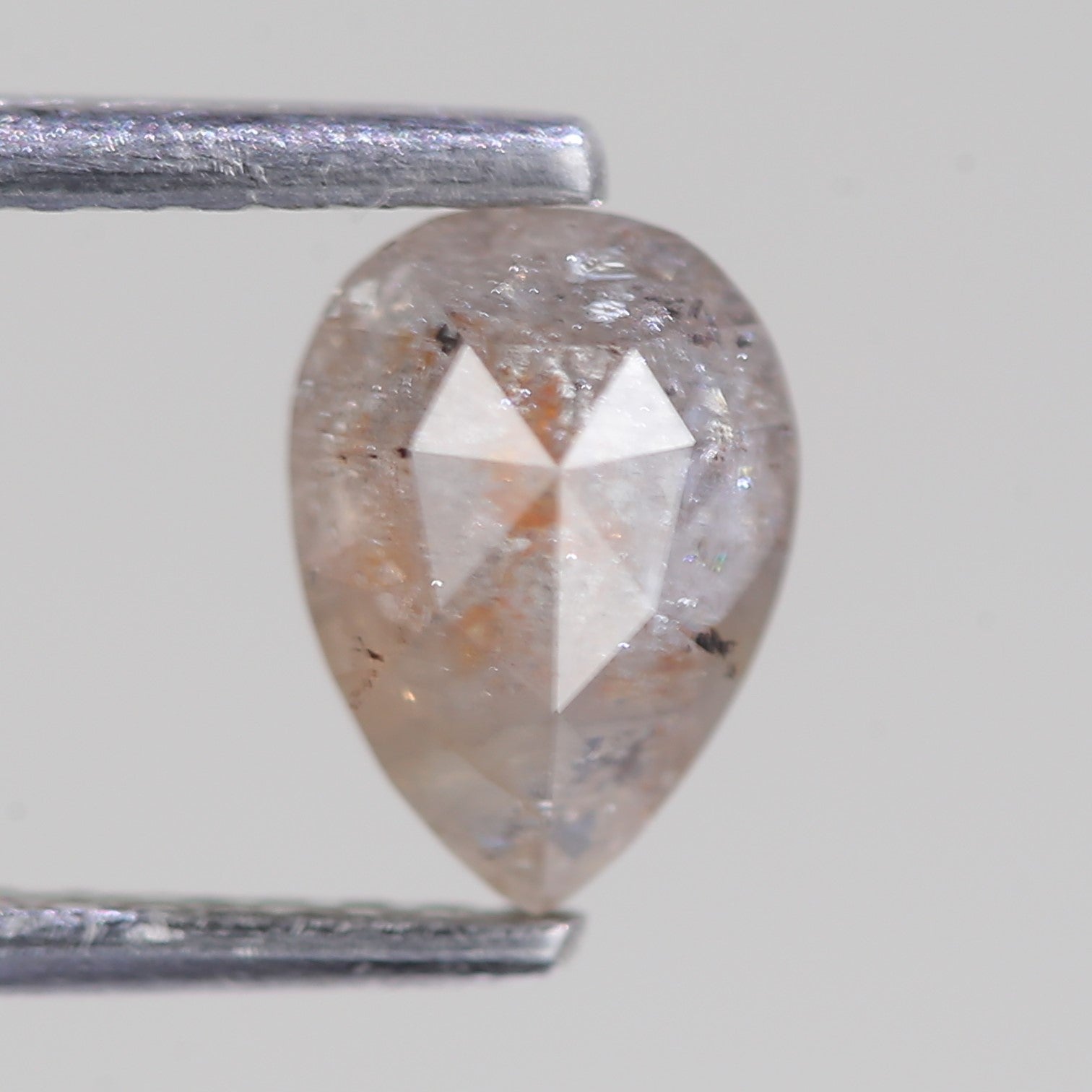 0.86 Carat Natural Peach Gray Pear Cut Salt And Pepper Diamond 6.93 MM