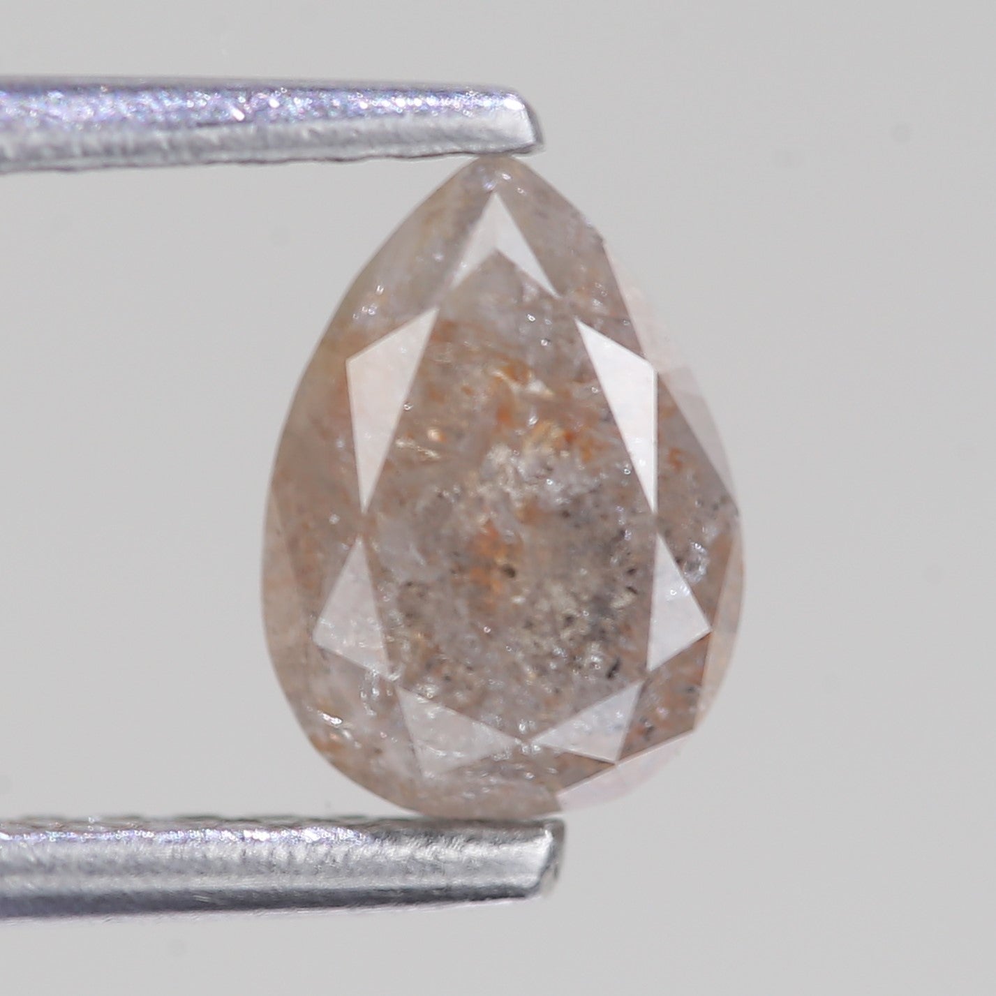 0.86 Carat Natural Peach Gray Pear Cut Salt And Pepper Diamond 6.93 MM