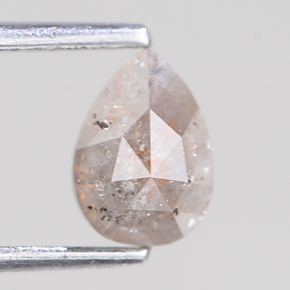 0.86 Carat Natural Peach Gray Pear Cut Salt And Pepper Diamond 6.93 MM