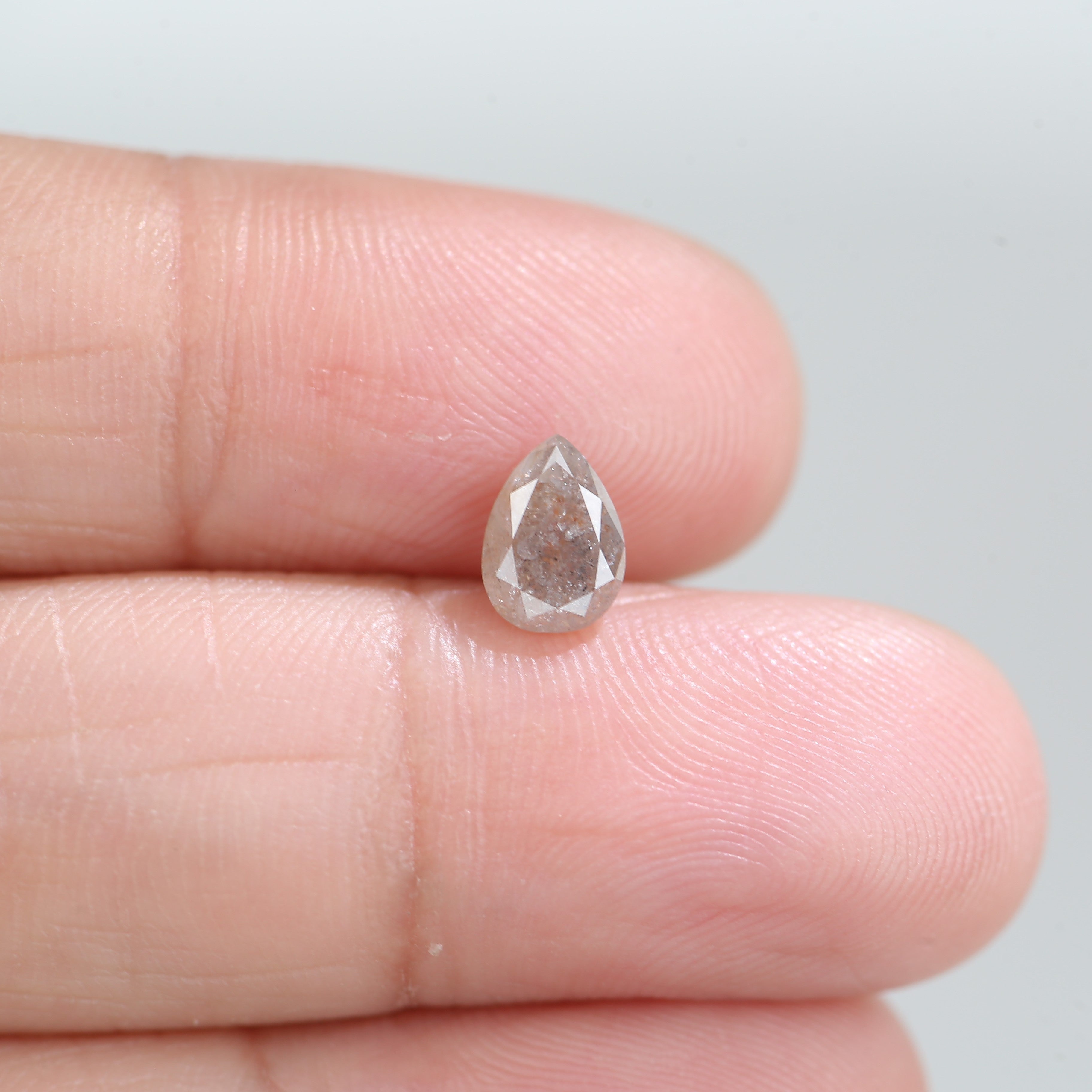 0.86 Carat Natural Peach Gray Pear Cut Salt And Pepper Diamond 6.93 MM