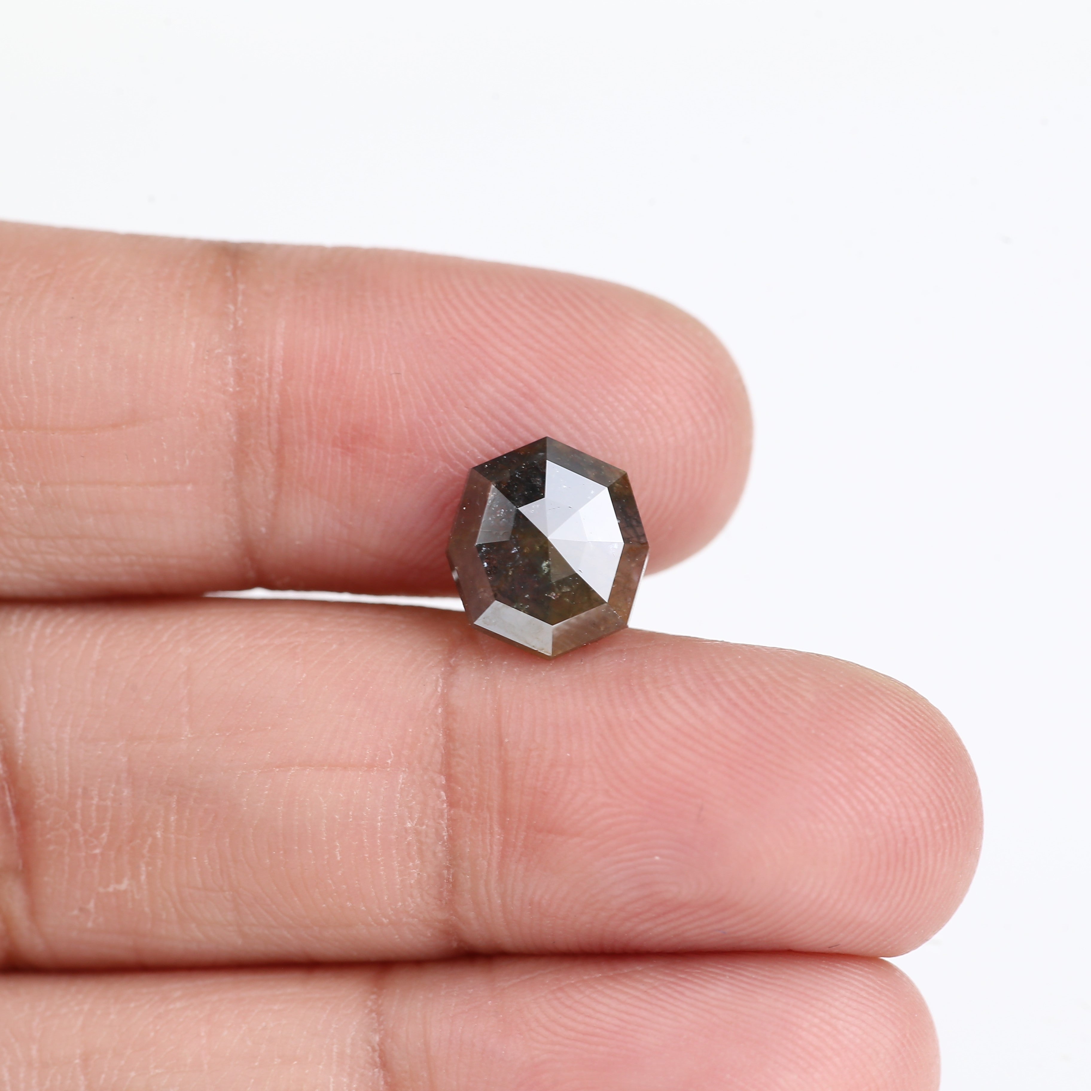2.01 Carat Natural Gray Hexagon Cut Salt And Pepper Diamond 9.80 MM