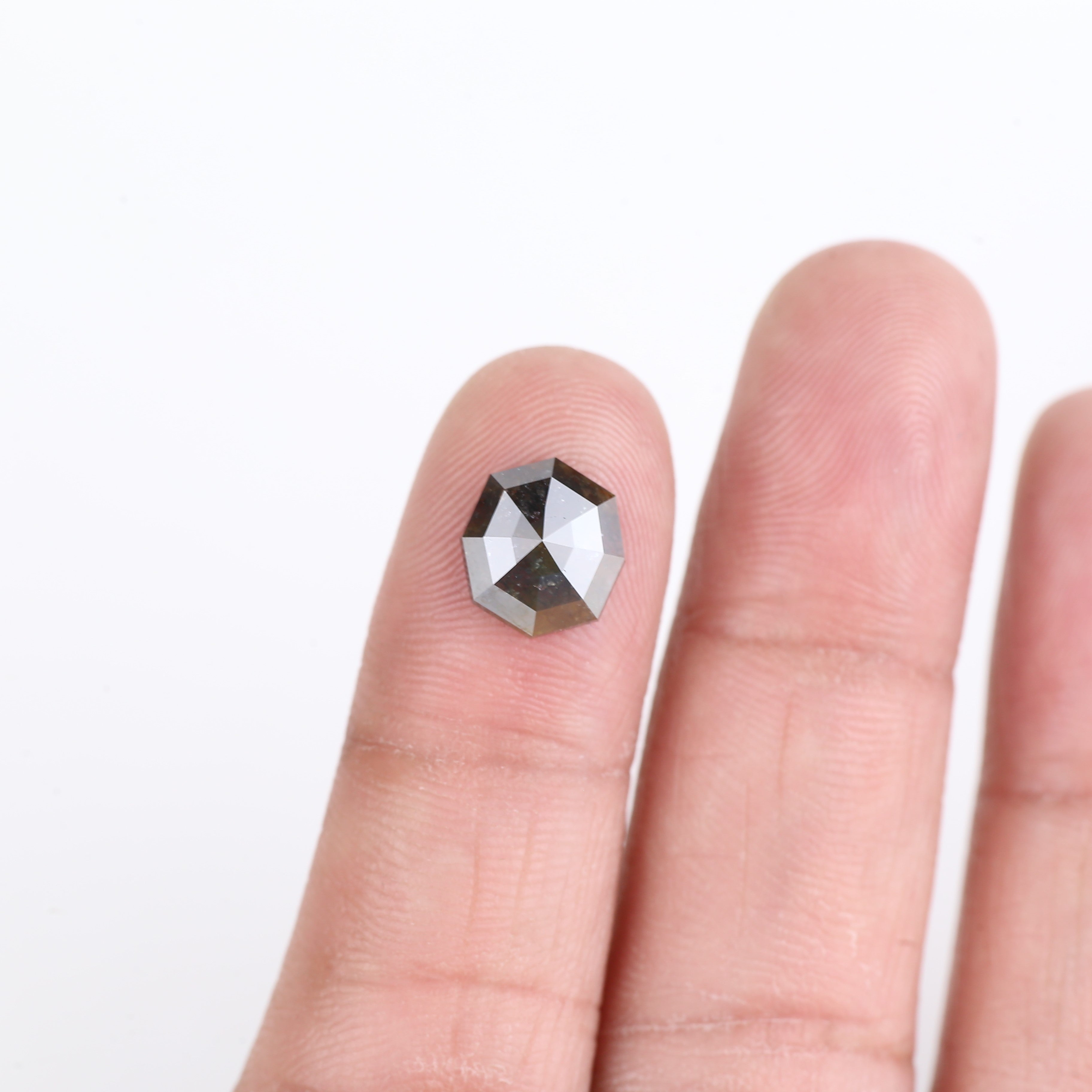 2.01 Carat Natural Gray Hexagon Cut Salt And Pepper Diamond 9.80 MM