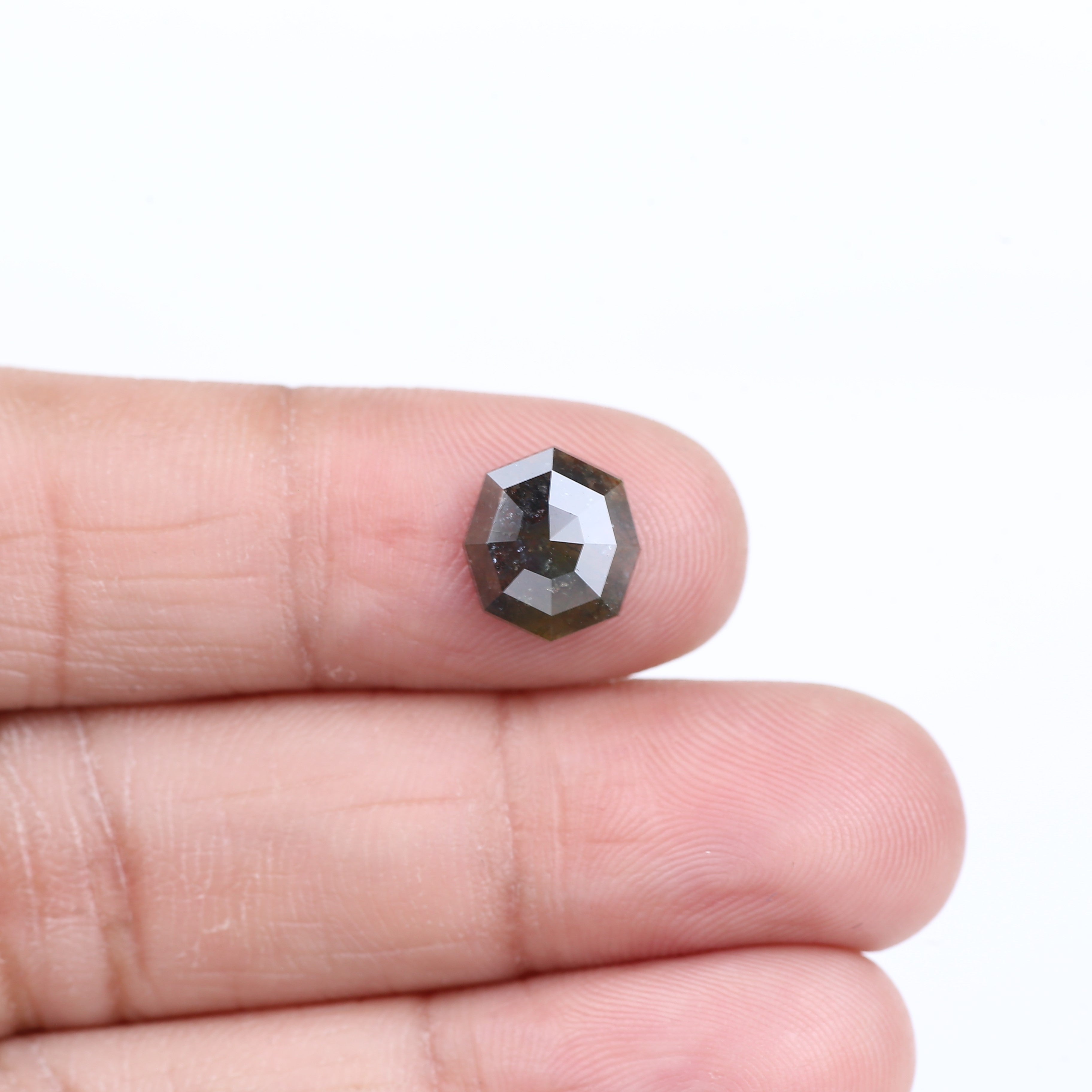 2.01 Carat Natural Gray Hexagon Cut Salt And Pepper Diamond 9.80 MM