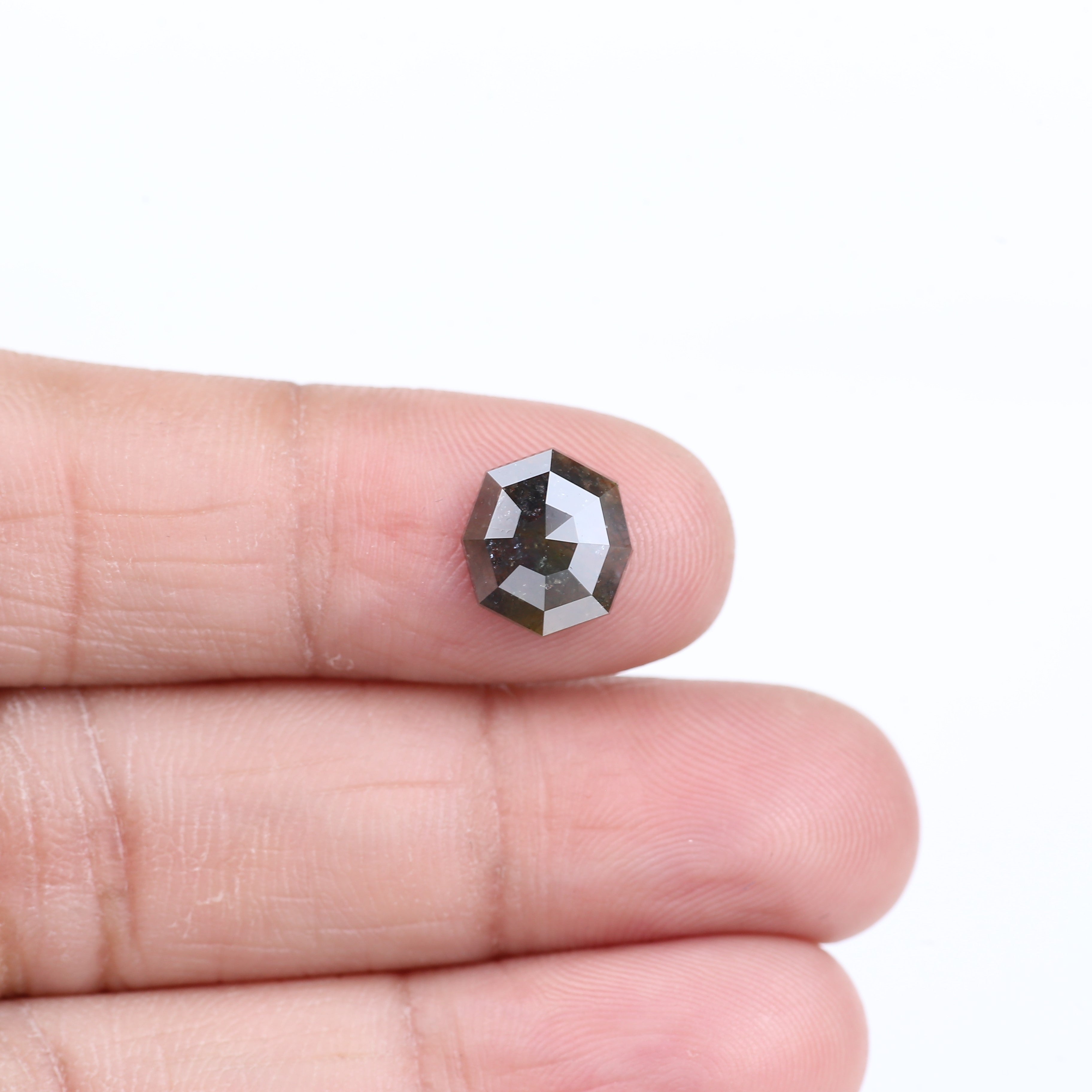 2.01 Carat Natural Gray Hexagon Cut Salt And Pepper Diamond 9.80 MM