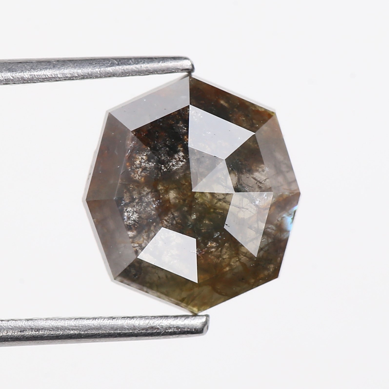 2.01 Carat Natural Gray Hexagon Cut Salt And Pepper Diamond 9.80 MM