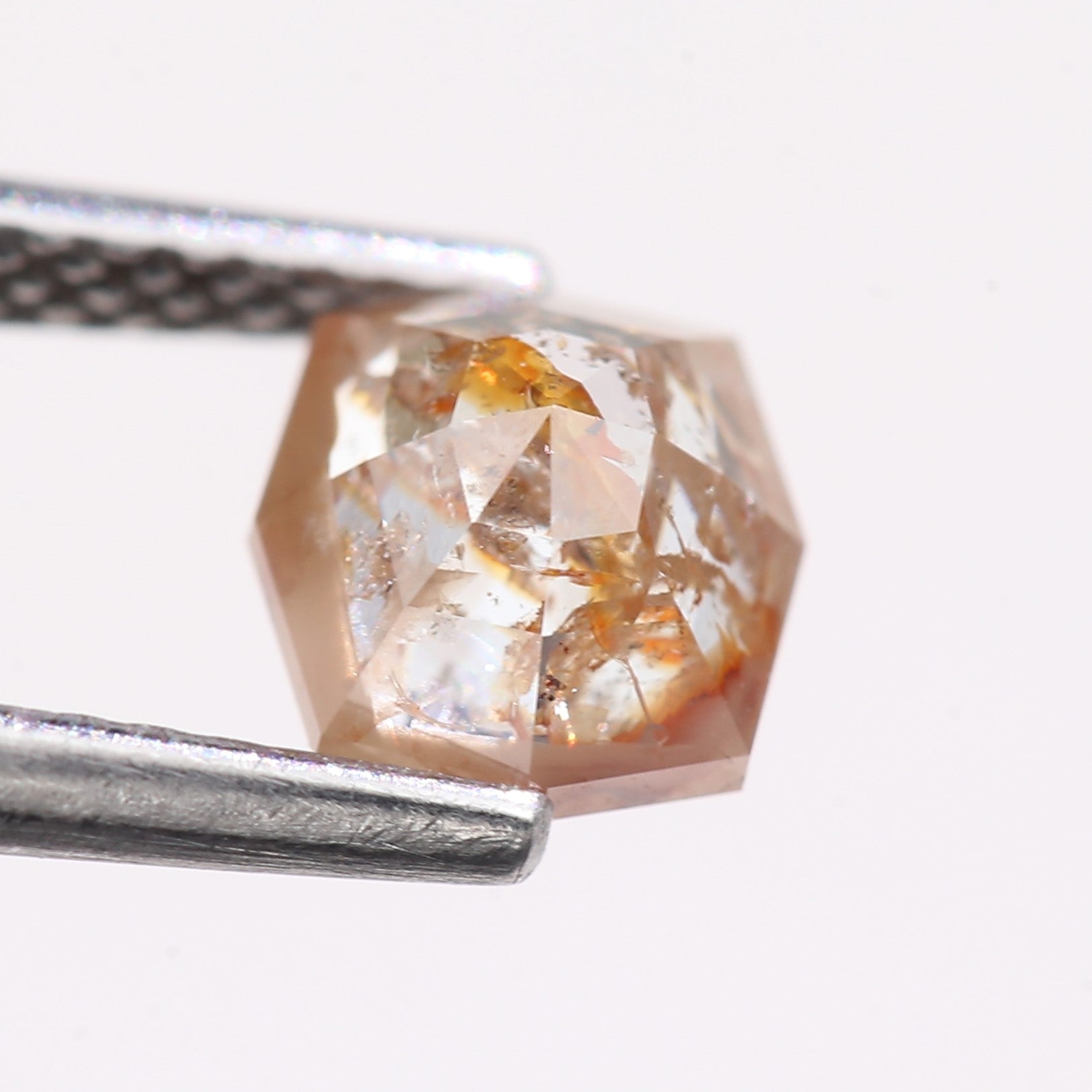 1.08 Carat Natural Light Orange Hexagon Cut Salt And Pepper Diamond 6.20 MM
