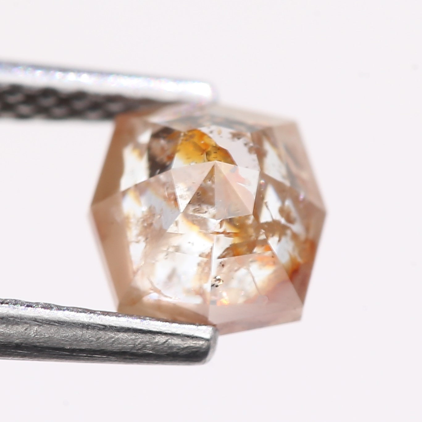 1.08 Carat Natural Light Orange Hexagon Cut Salt And Pepper Diamond 6.20 MM