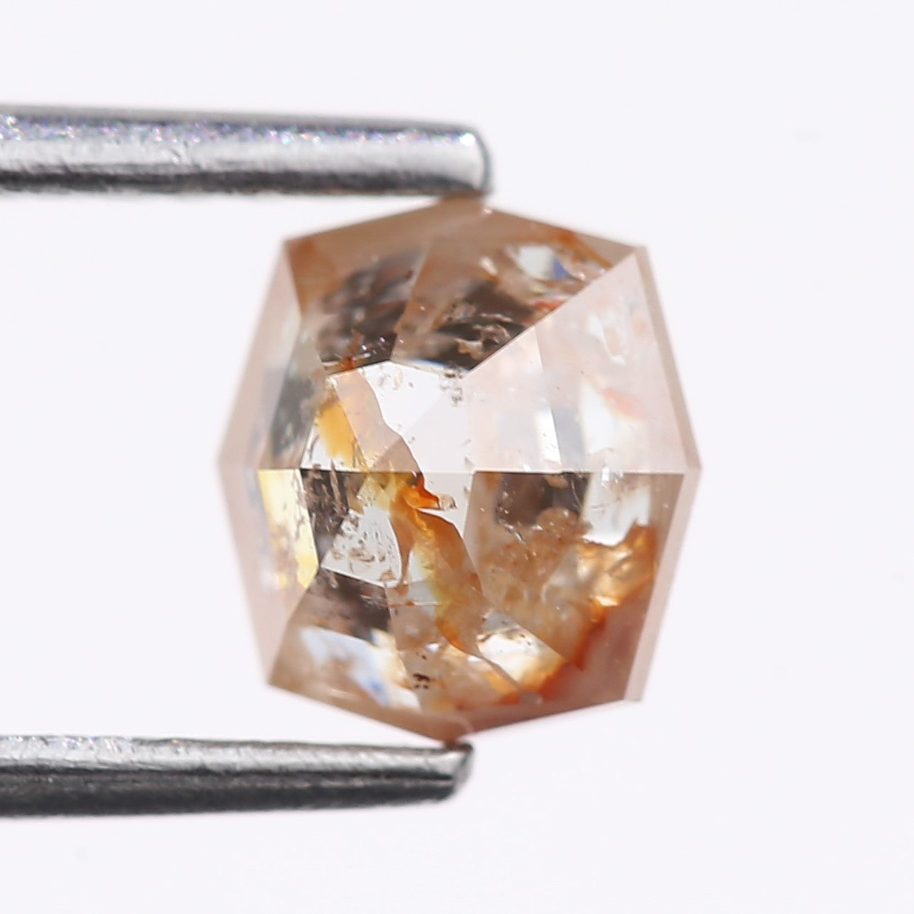 1.08 Carat Natural Light Orange Hexagon Cut Salt And Pepper Diamond 6.20 MM
