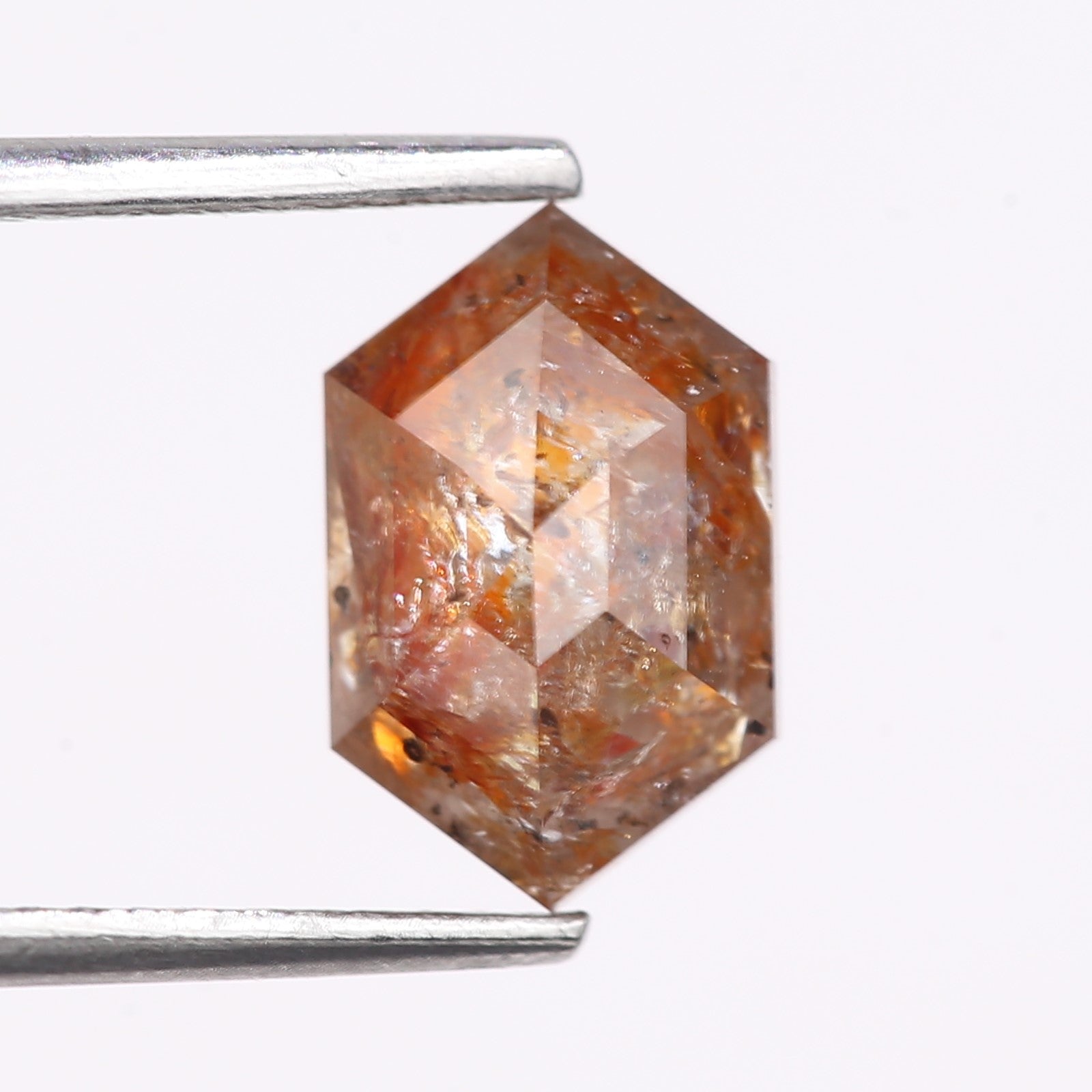 2.43 Carat Natural Red Orange Hexagon Cut Salt And Pepper Diamond 9.88 MM