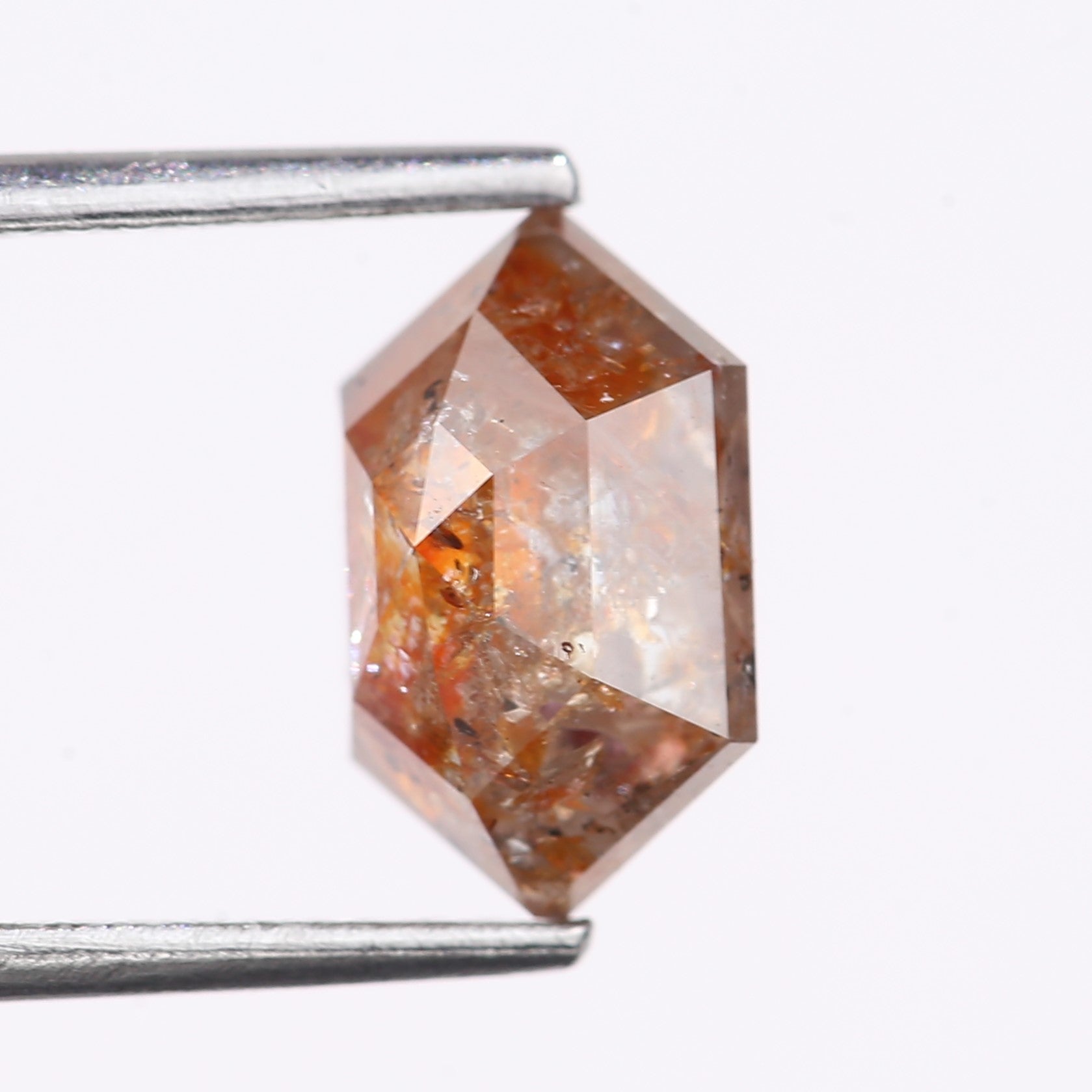 2.43 Carat Natural Red Orange Hexagon Cut Salt And Pepper Diamond 9.88 MM