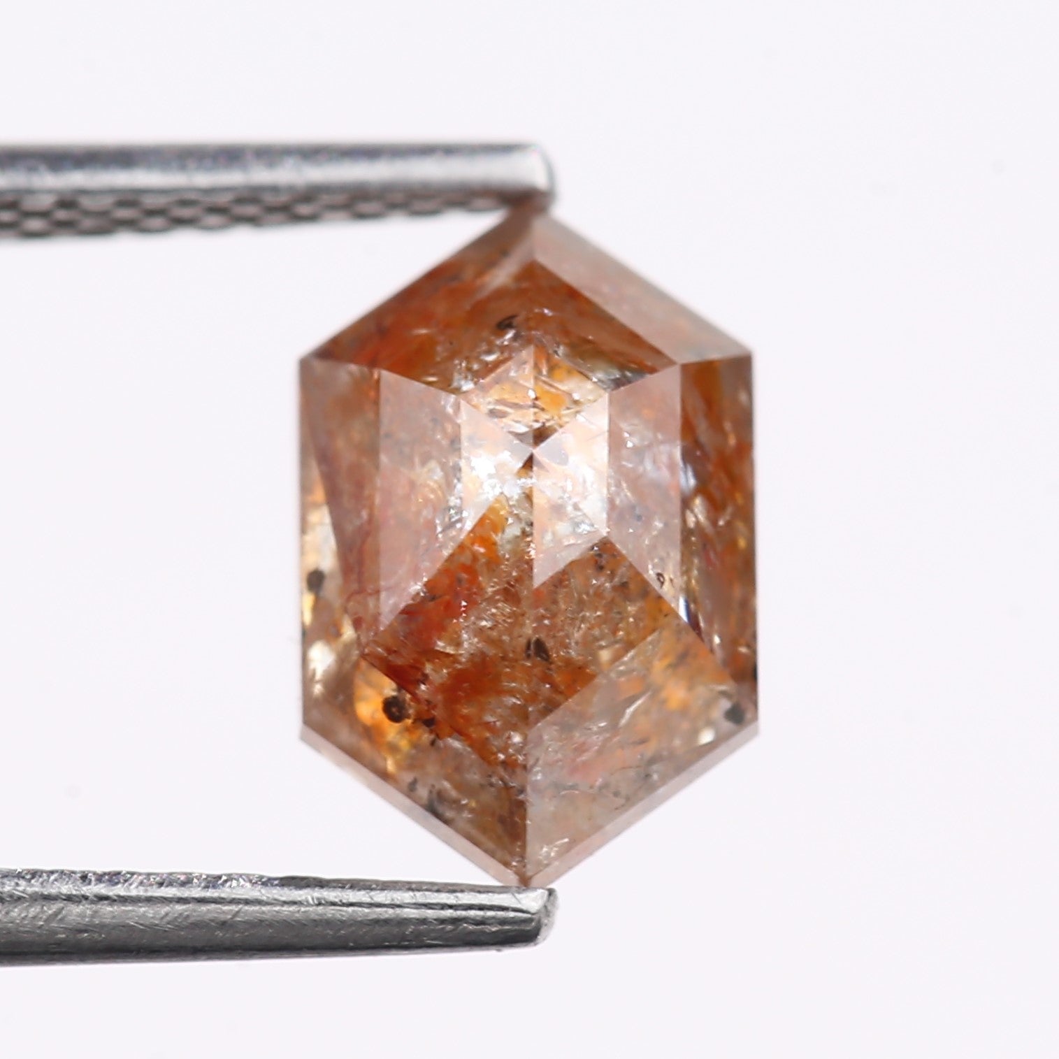 2.43 Carat Natural Red Orange Hexagon Cut Salt And Pepper Diamond 9.88 MM