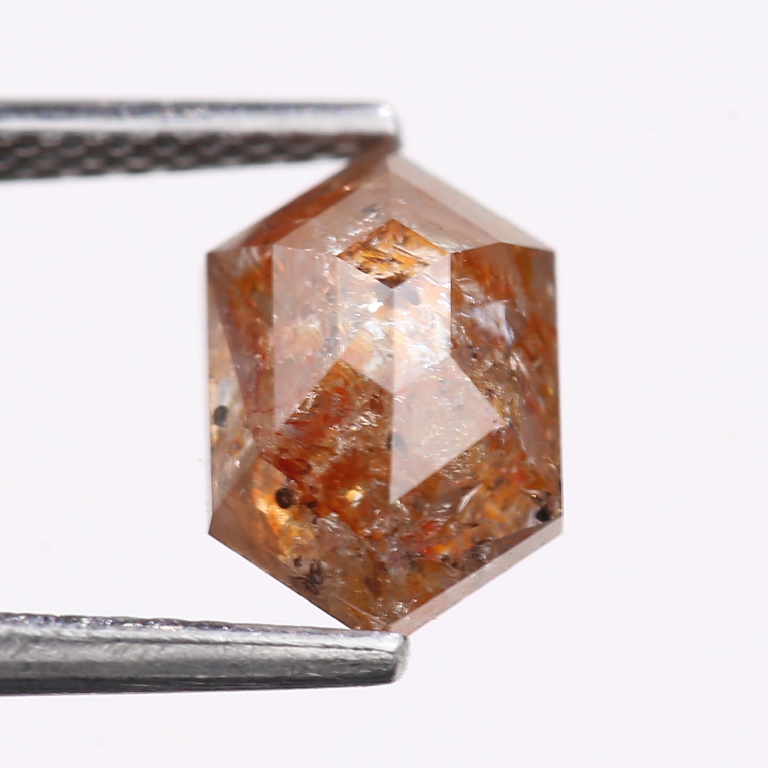 2.43 Carat Natural Red Orange Hexagon Cut Salt And Pepper Diamond 9.88 MM