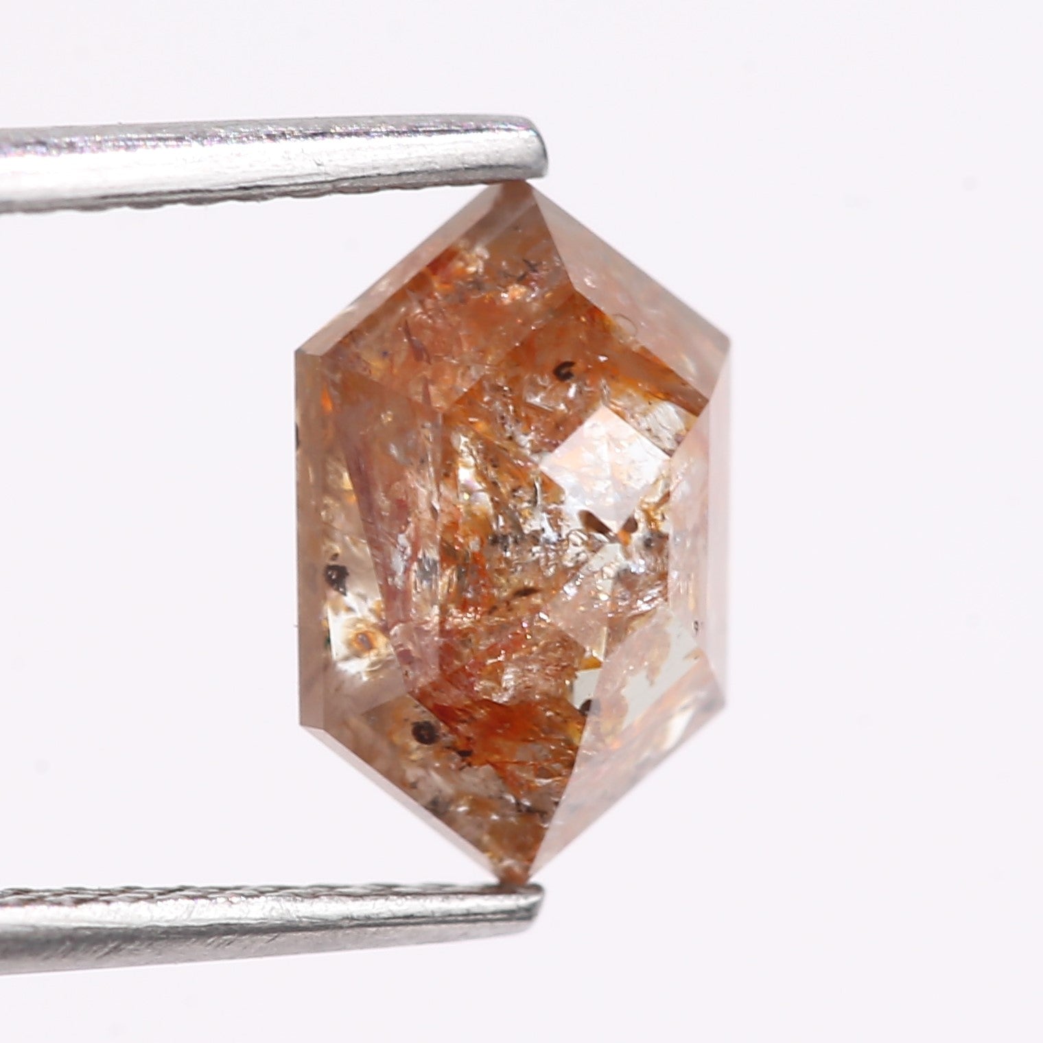 2.43 Carat Natural Red Orange Hexagon Cut Salt And Pepper Diamond 9.88 MM