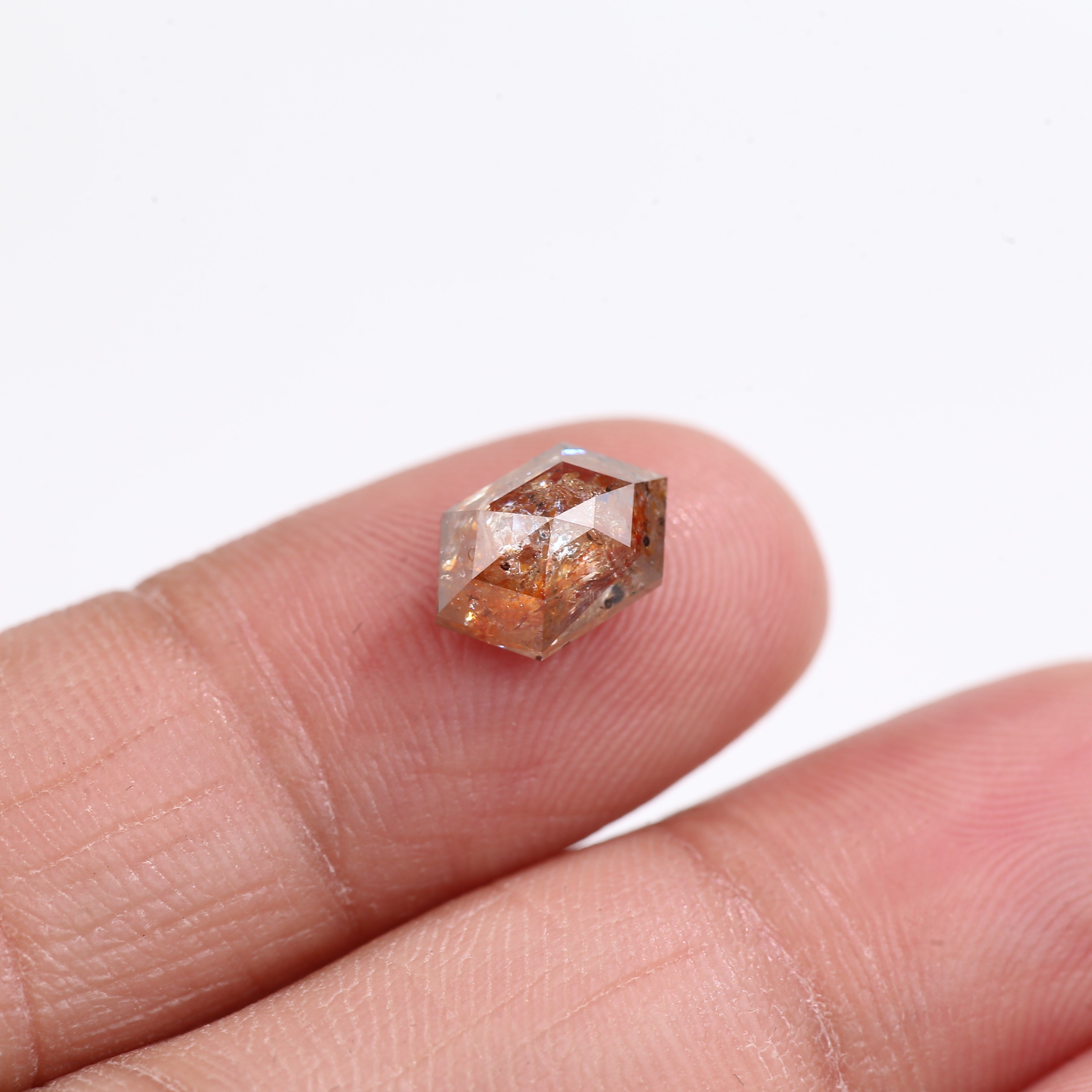 2.43 Carat Natural Red Orange Hexagon Cut Salt And Pepper Diamond 9.88 MM