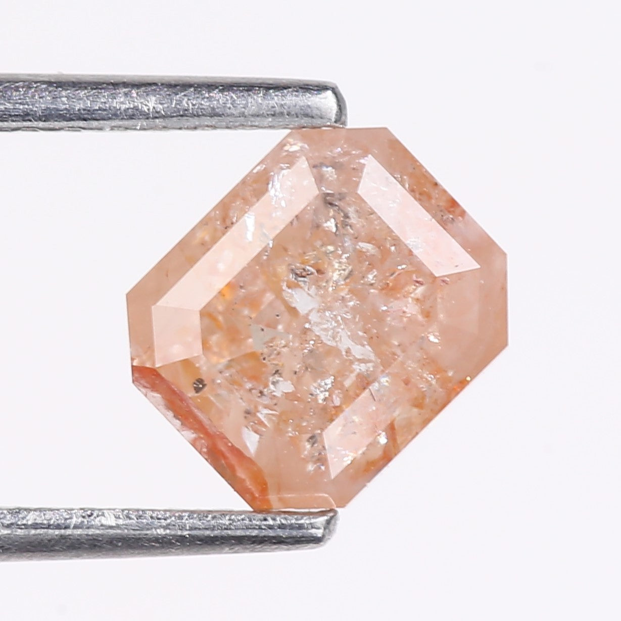 1.57 Carat Natural Orange Emerald Cut Salt And Pepper Diamond 6.10 MM