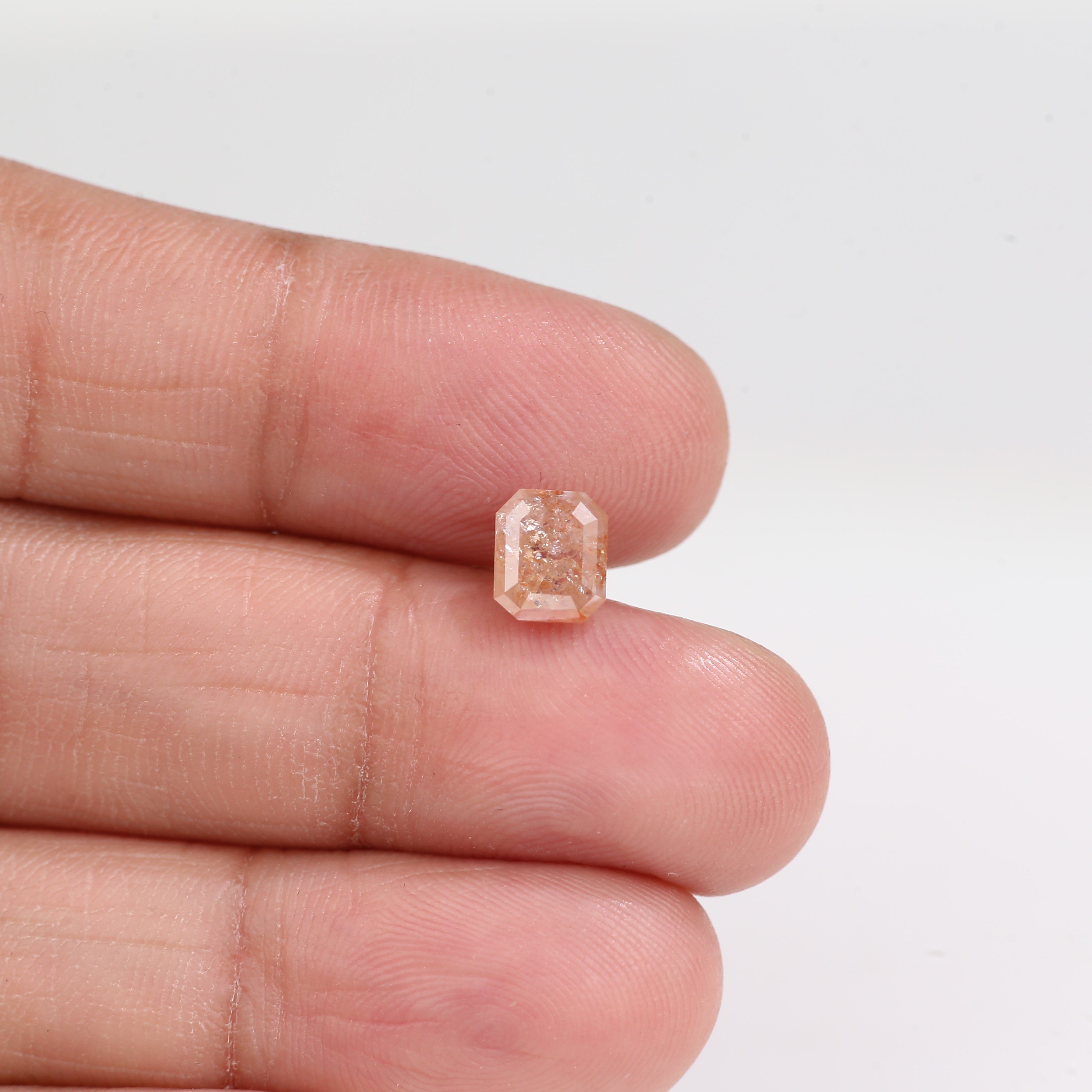 1.57 Carat Natural Orange Emerald Cut Salt And Pepper Diamond 6.10 MM
