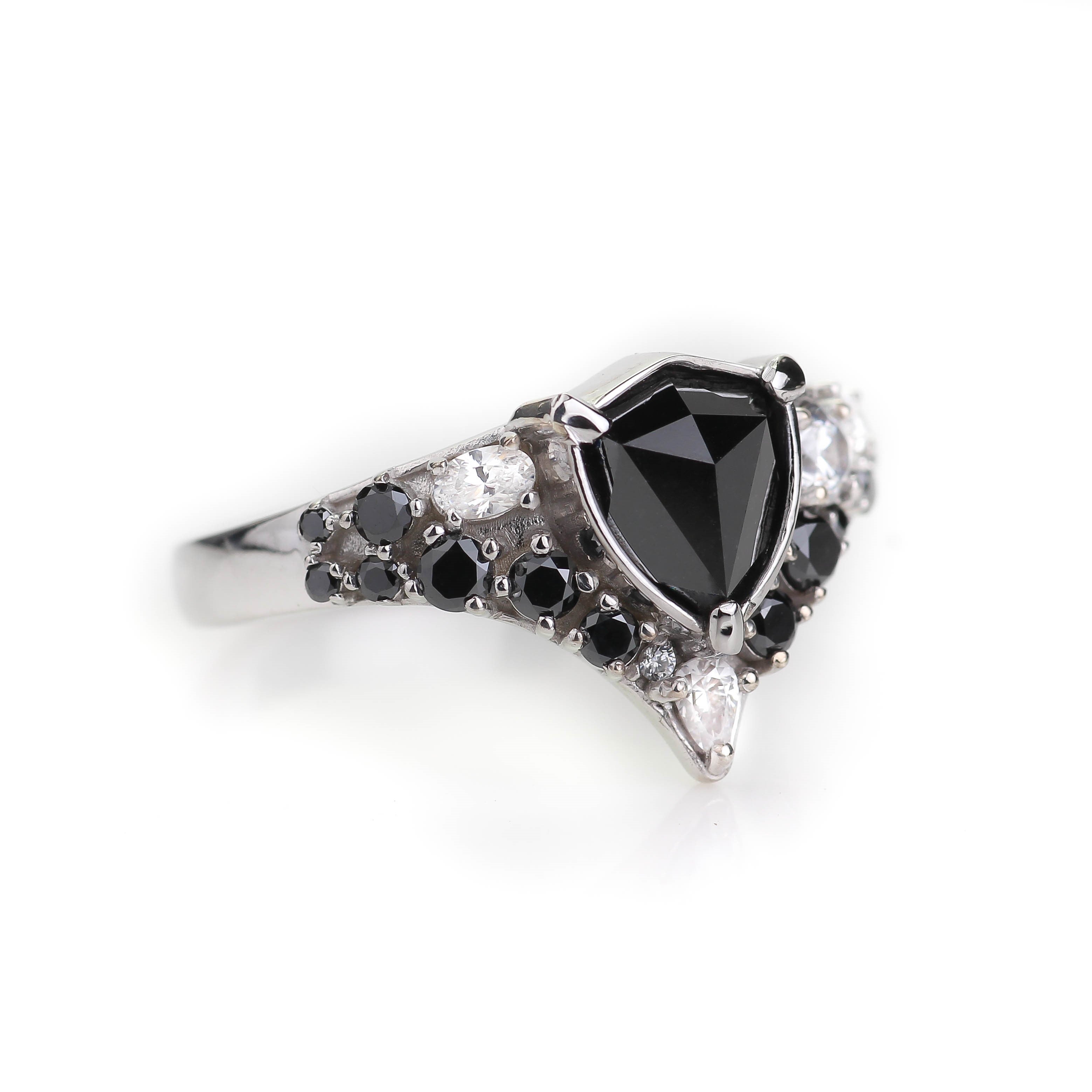 2 Carat Shield Black Diamond Pave Ring 14K White Gold