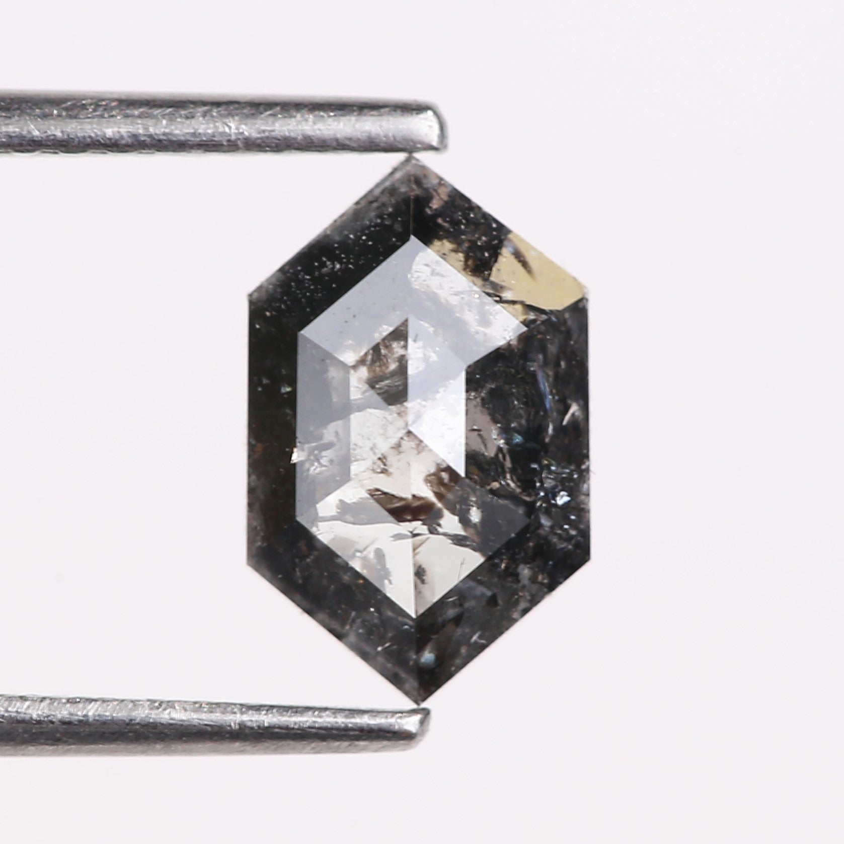 1.24 Carat Natural Black Hexagon Cut Salt And Pepper Diamond 9.10 MM