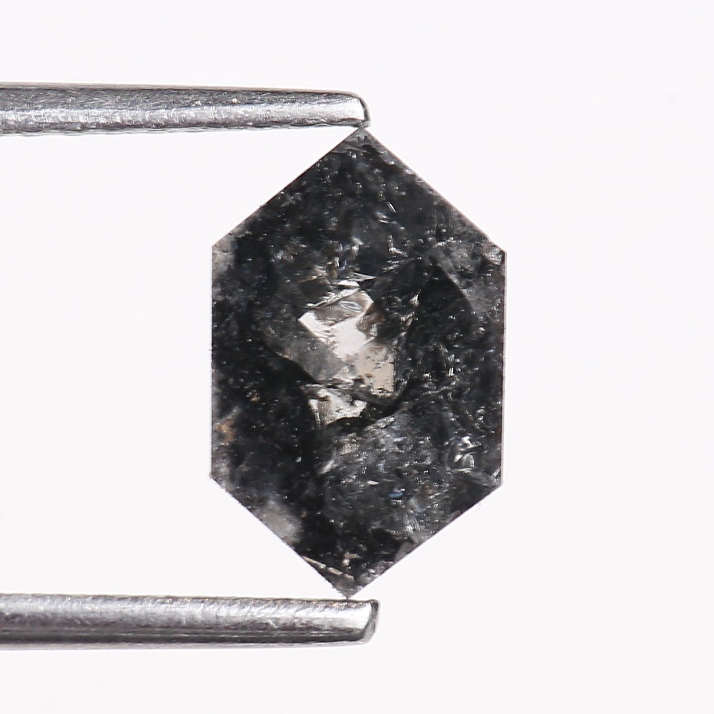 1.24 Carat Natural Black Hexagon Cut Salt And Pepper Diamond 9.10 MM