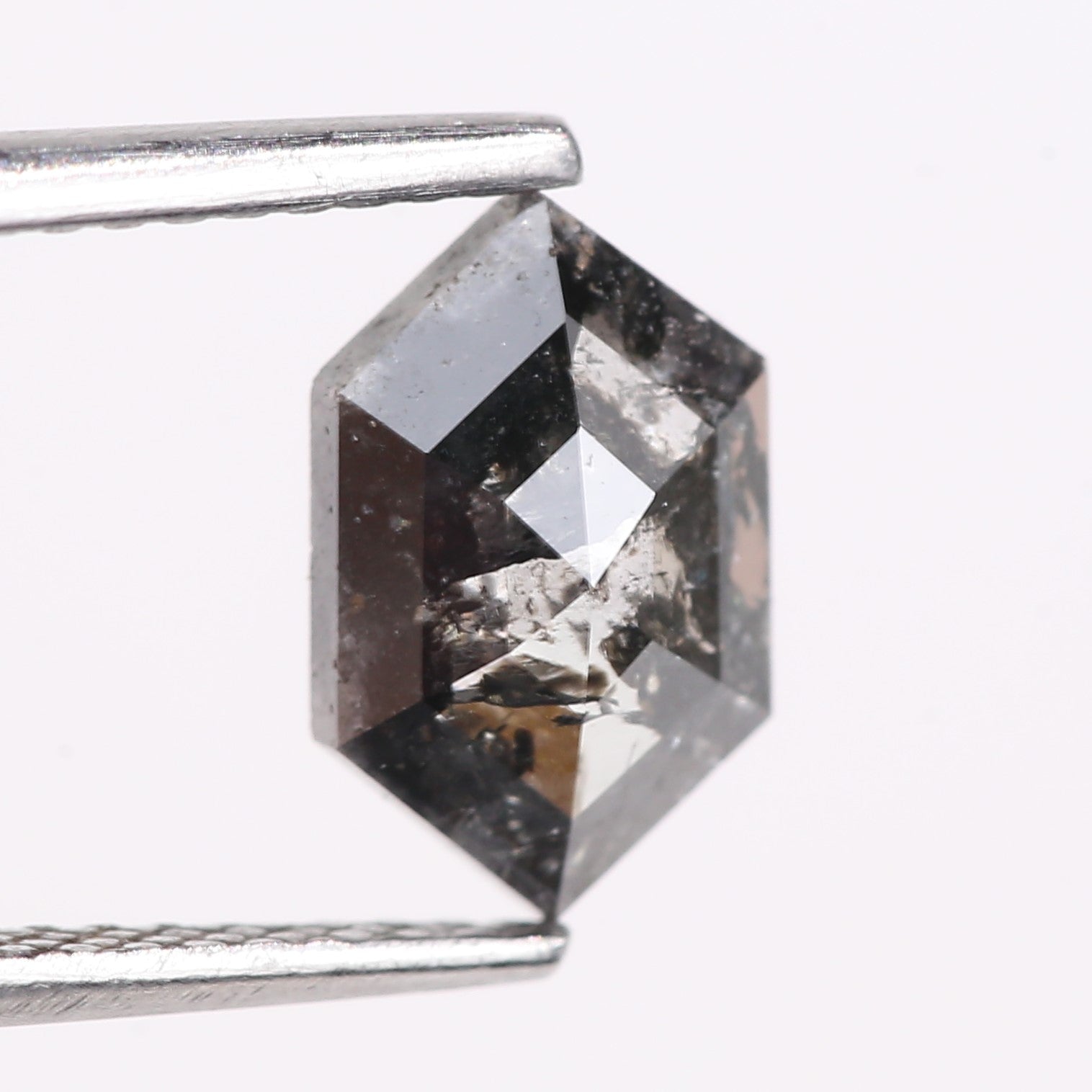 1.24 Carat Natural Black Hexagon Cut Salt And Pepper Diamond 9.10 MM