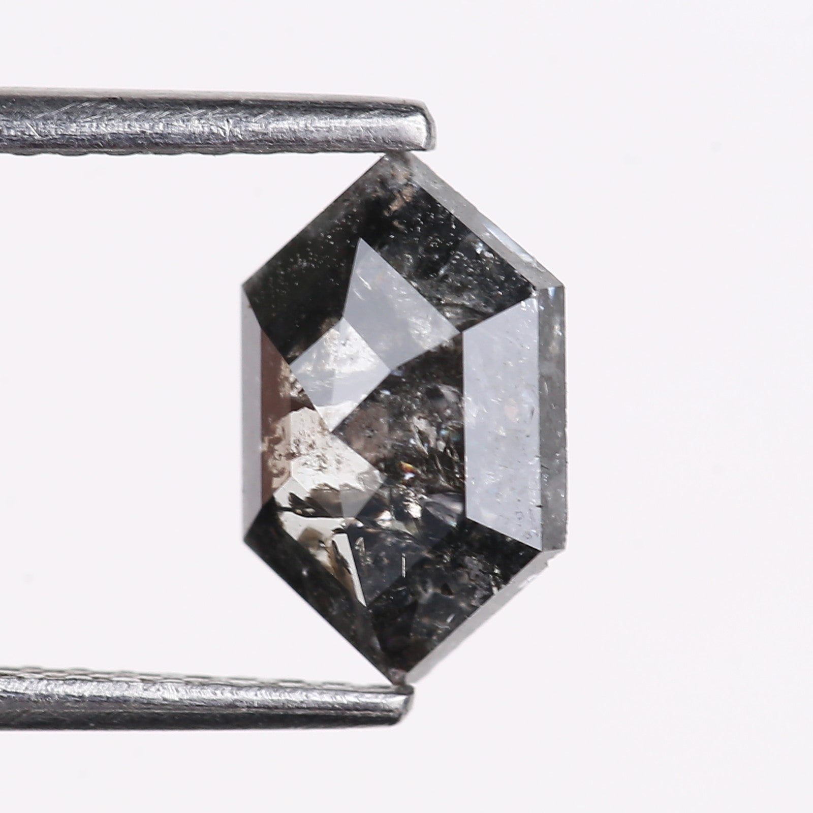 1.24 Carat Natural Black Hexagon Cut Salt And Pepper Diamond 9.10 MM