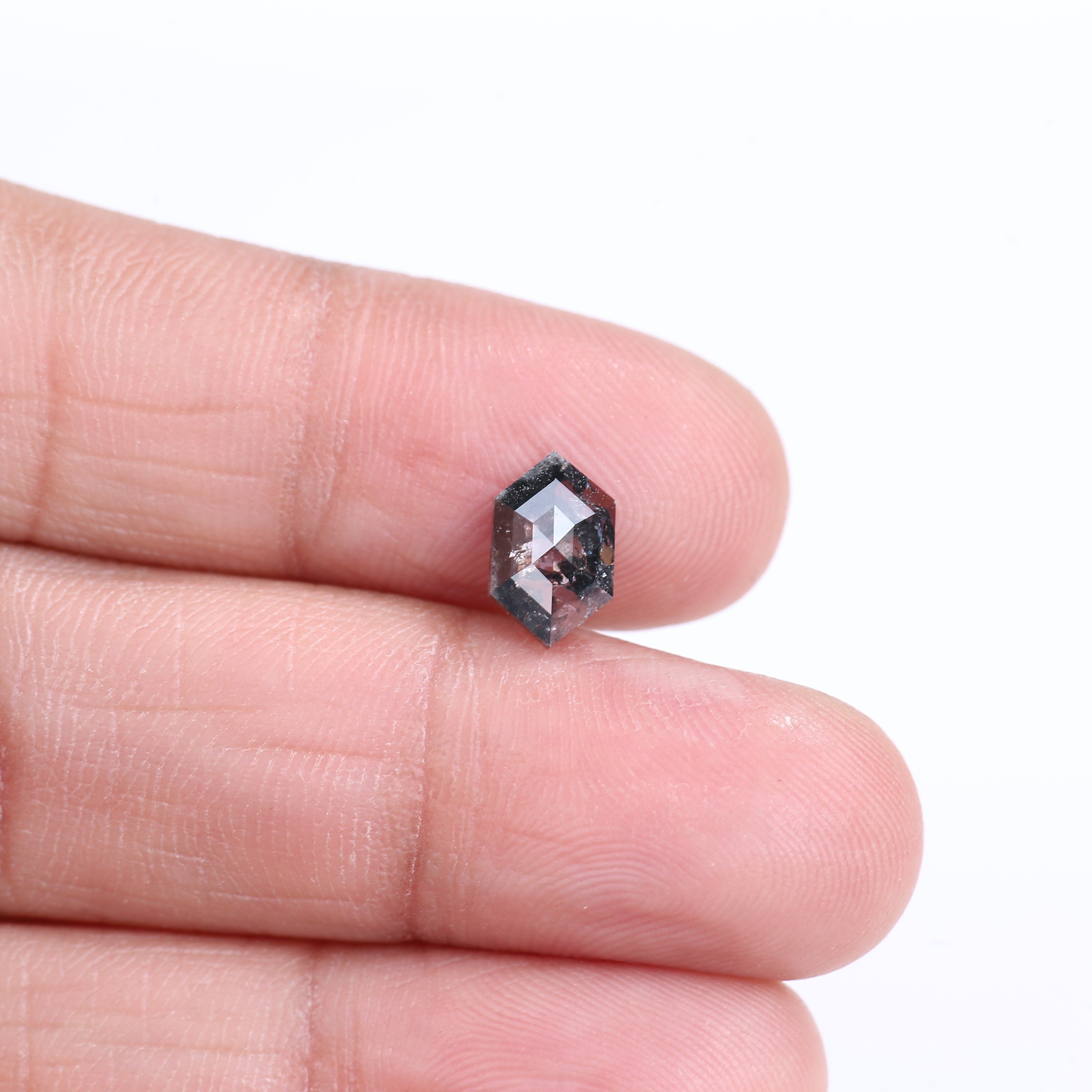 1.24 Carat Natural Black Hexagon Cut Salt And Pepper Diamond 9.10 MM