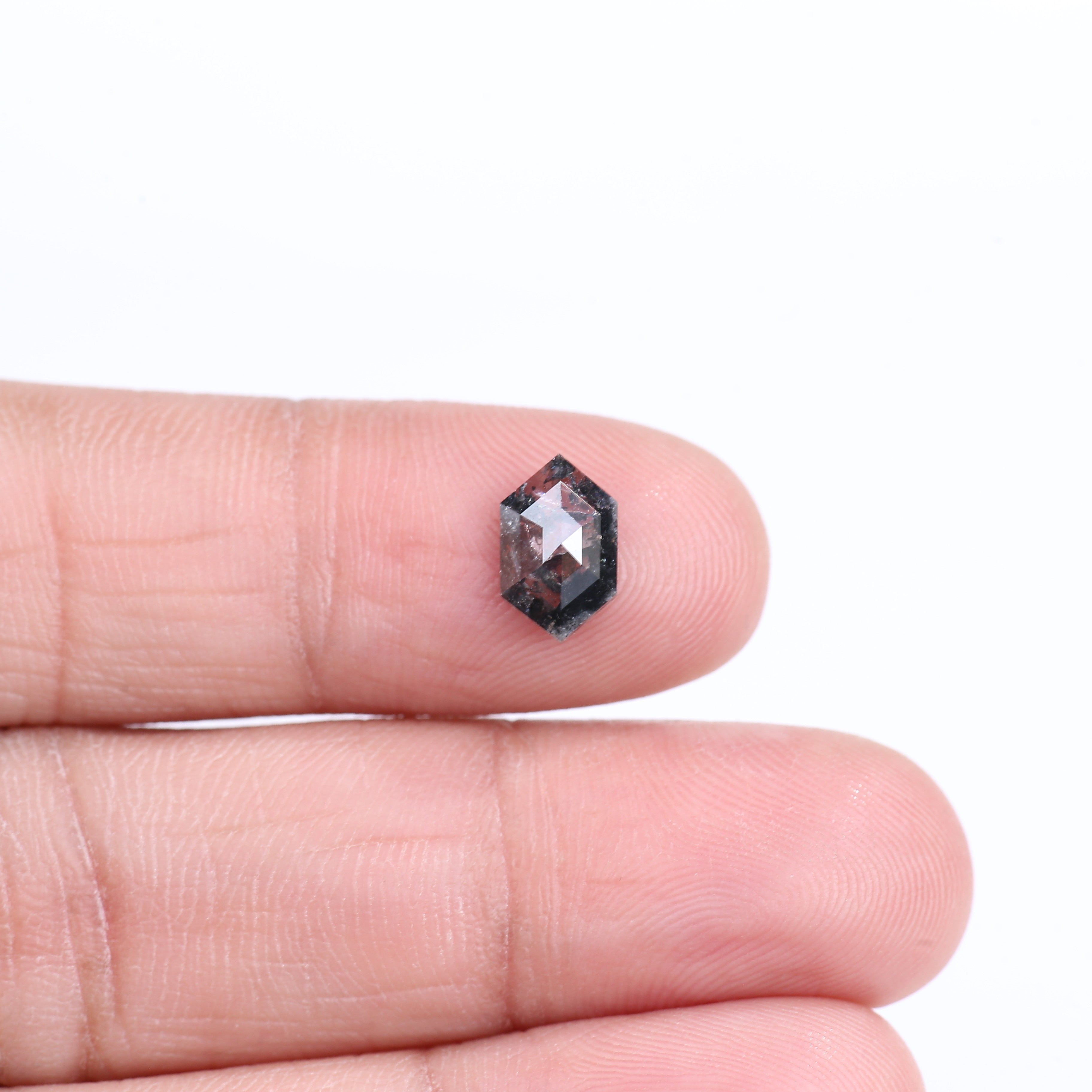 1.24 Carat Natural Black Hexagon Cut Salt And Pepper Diamond 9.10 MM