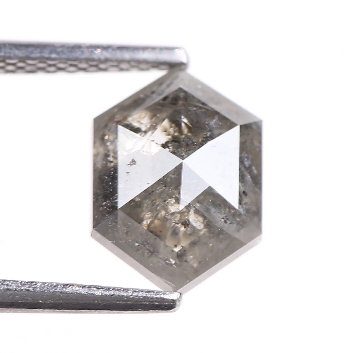 2.17 Carat Natural Gray Hexagon Cut Salt And Pepper Diamond 9.30 MM