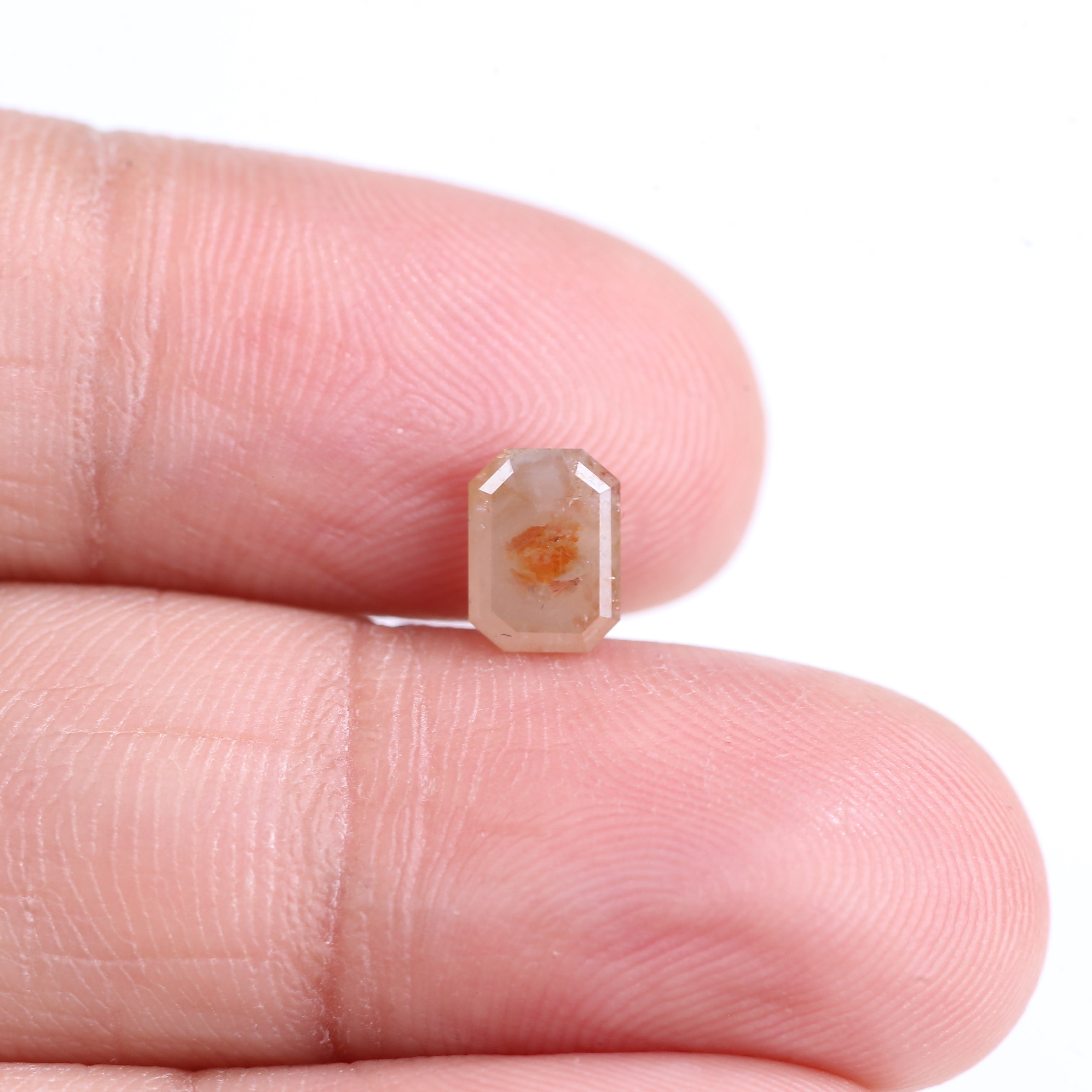 1.03 Carat Natural Peach Emerald Cut Salt And Pepper Diamond 6.63 MM