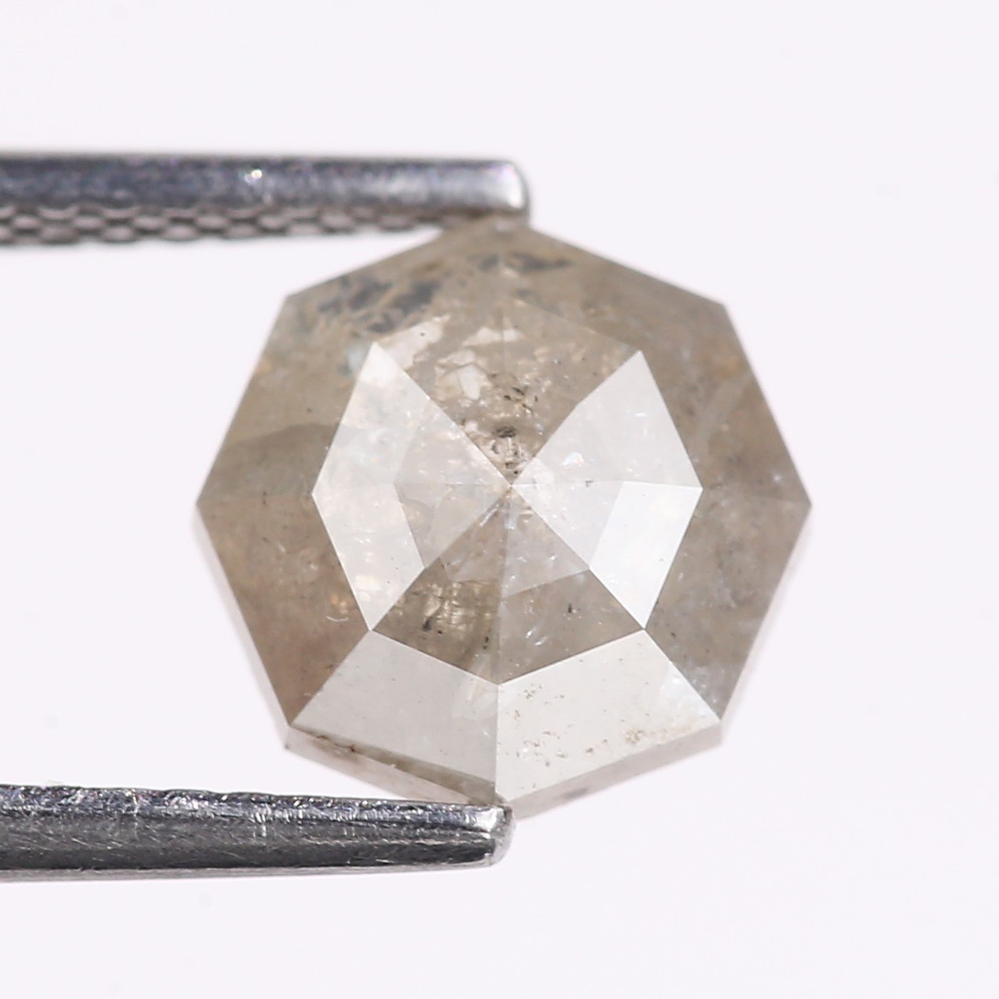 1.66 Carat Natural Gray Hexagon Cut Salt And Pepper Diamond 7.50 MM