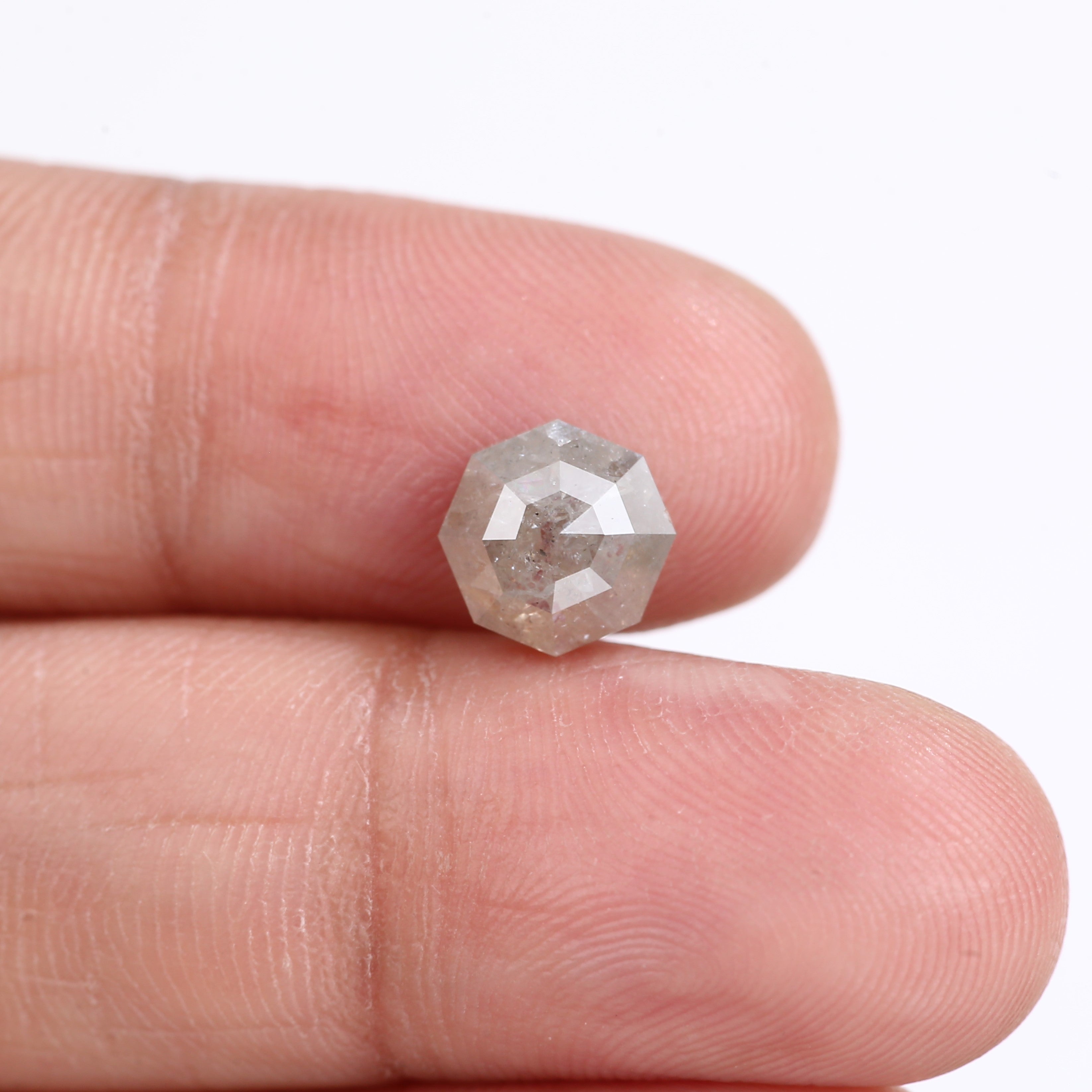 1.66 Carat Natural Gray Hexagon Cut Salt And Pepper Diamond 7.50 MM