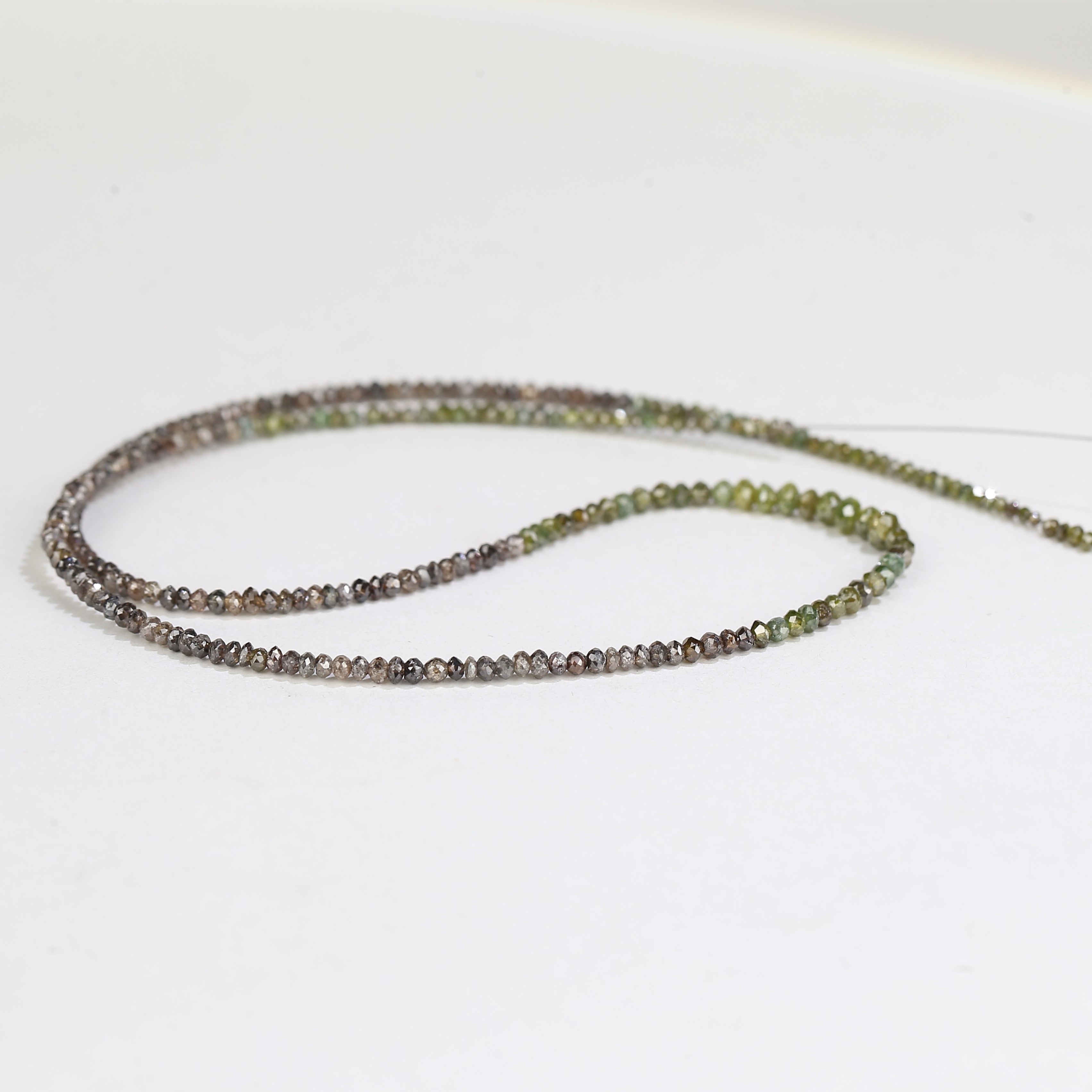 Natural Faceted Beads Strand Brown Green Diamond Necklace 1.5 - 2 MM