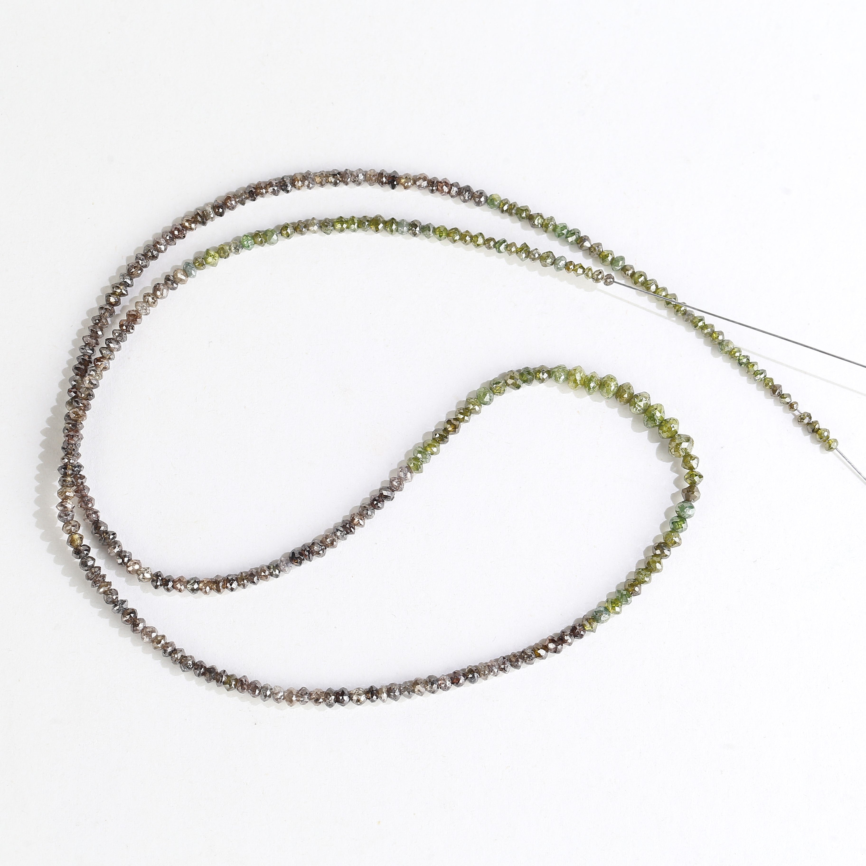 Natural Faceted Beads Strand Brown Green Diamond Necklace 1.5 - 2 MM