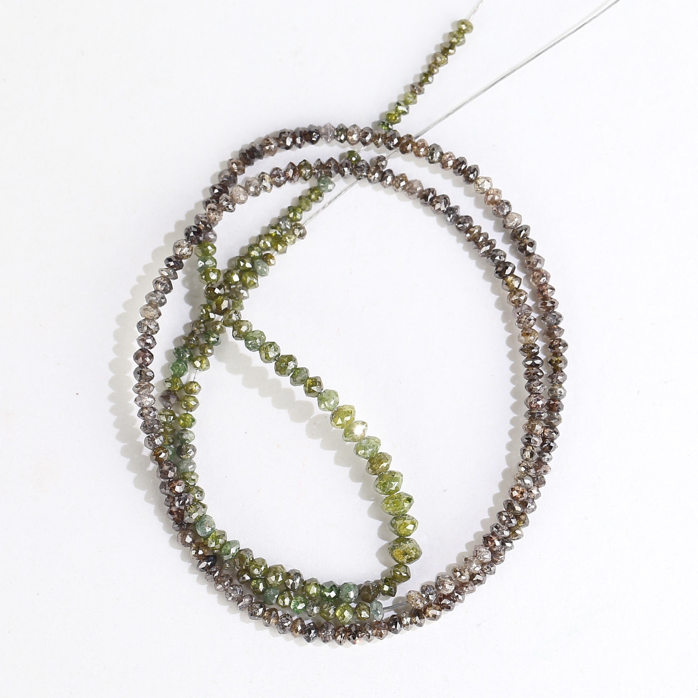 Natural Faceted Beads Strand Brown Green Diamond Necklace 1.5 - 2 MM