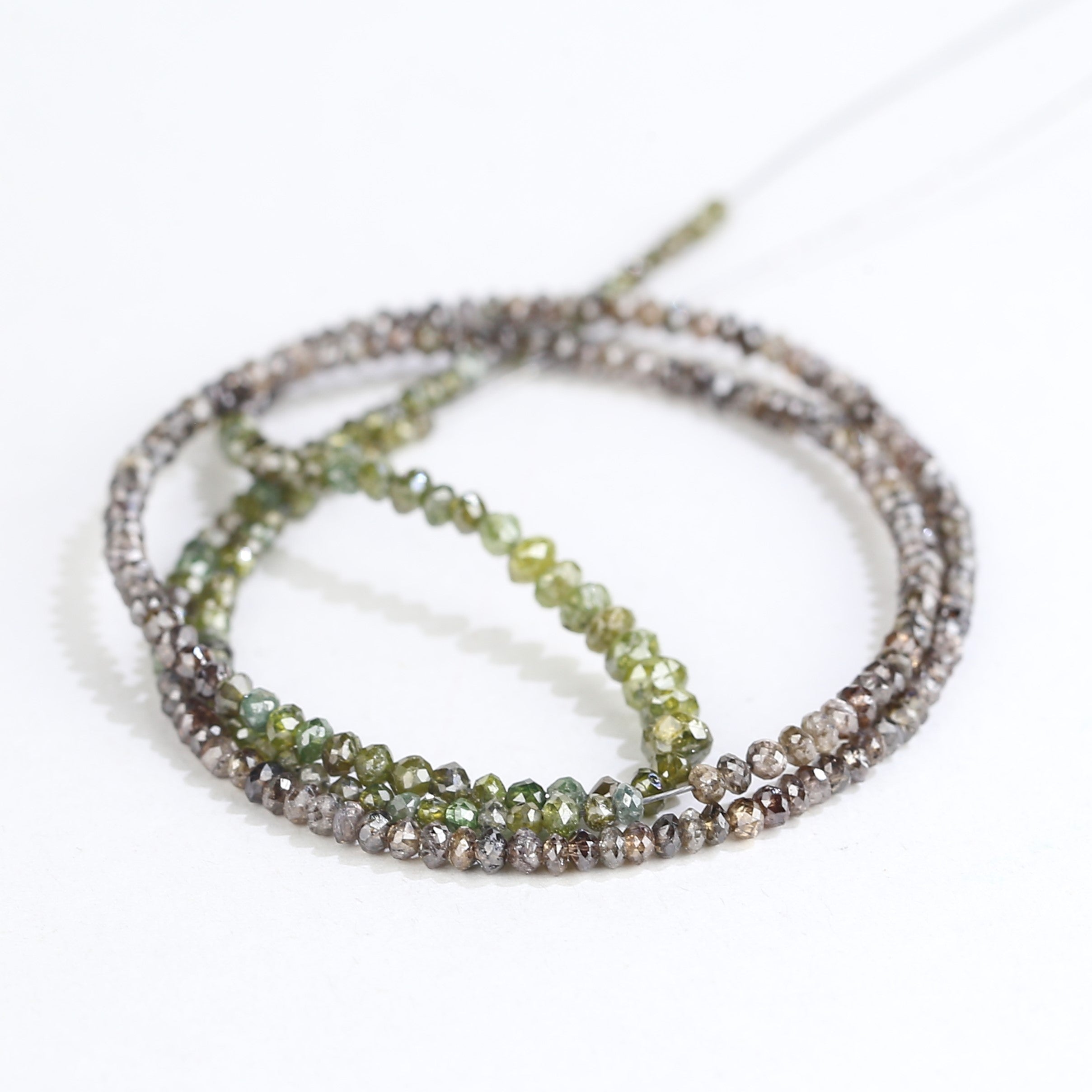 Natural Faceted Beads Strand Brown Green Diamond Necklace 1.5 - 2 MM