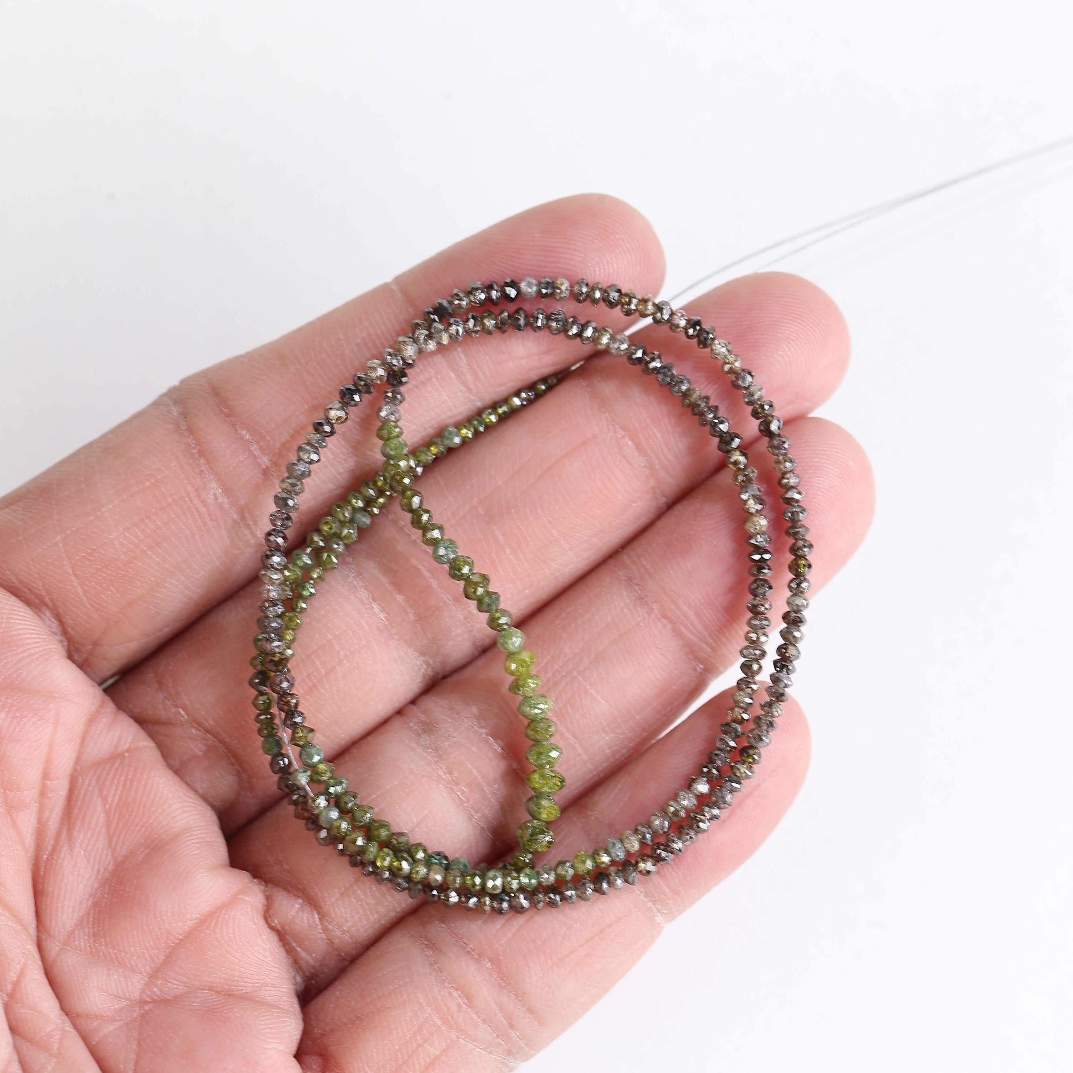 Natural Faceted Beads Strand Brown Green Diamond Necklace 1.5 - 2 MM