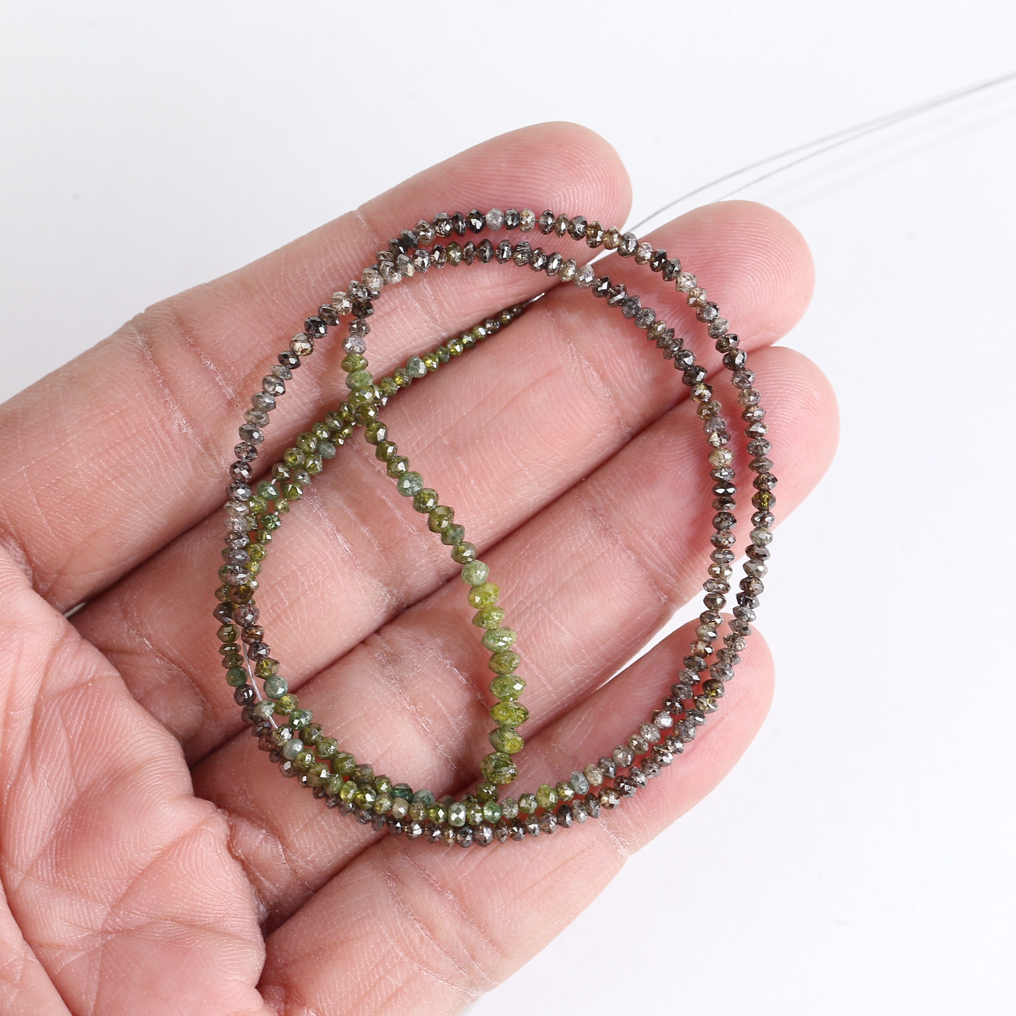 Natural Faceted Beads Strand Brown Green Diamond Necklace 1.5 - 2 MM