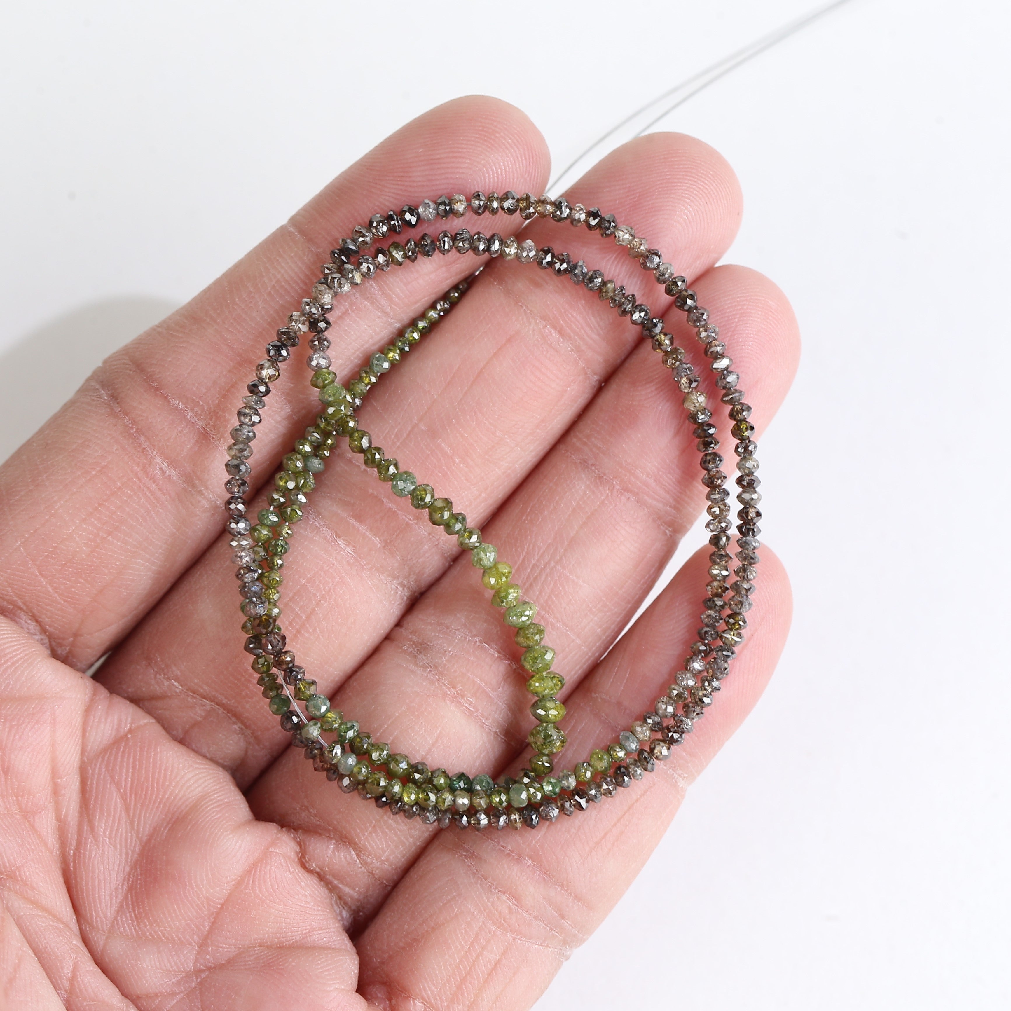 Natural Faceted Beads Strand Brown Green Diamond Necklace 1.5 - 2 MM