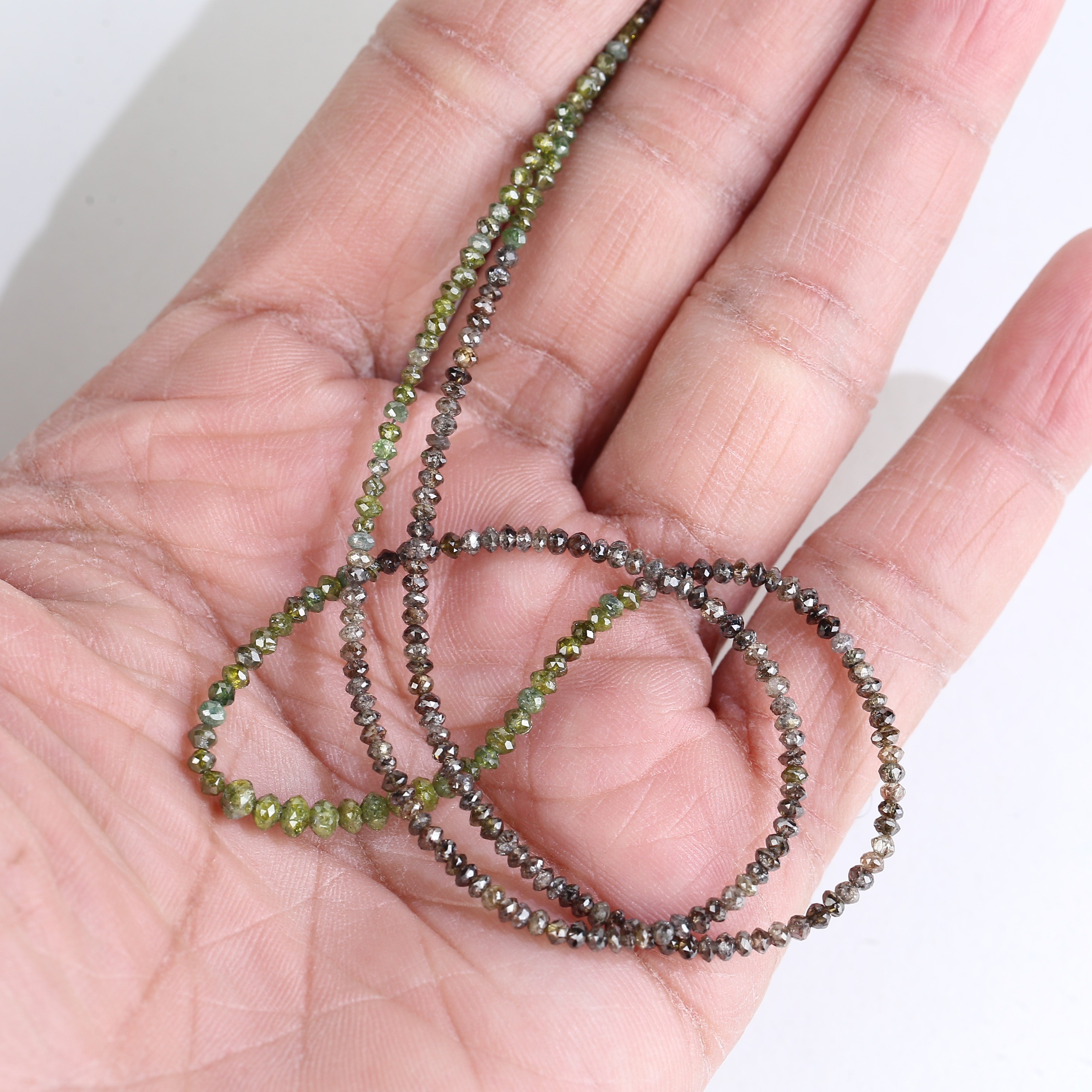 Natural Faceted Beads Strand Brown Green Diamond Necklace 1.5 - 2 MM