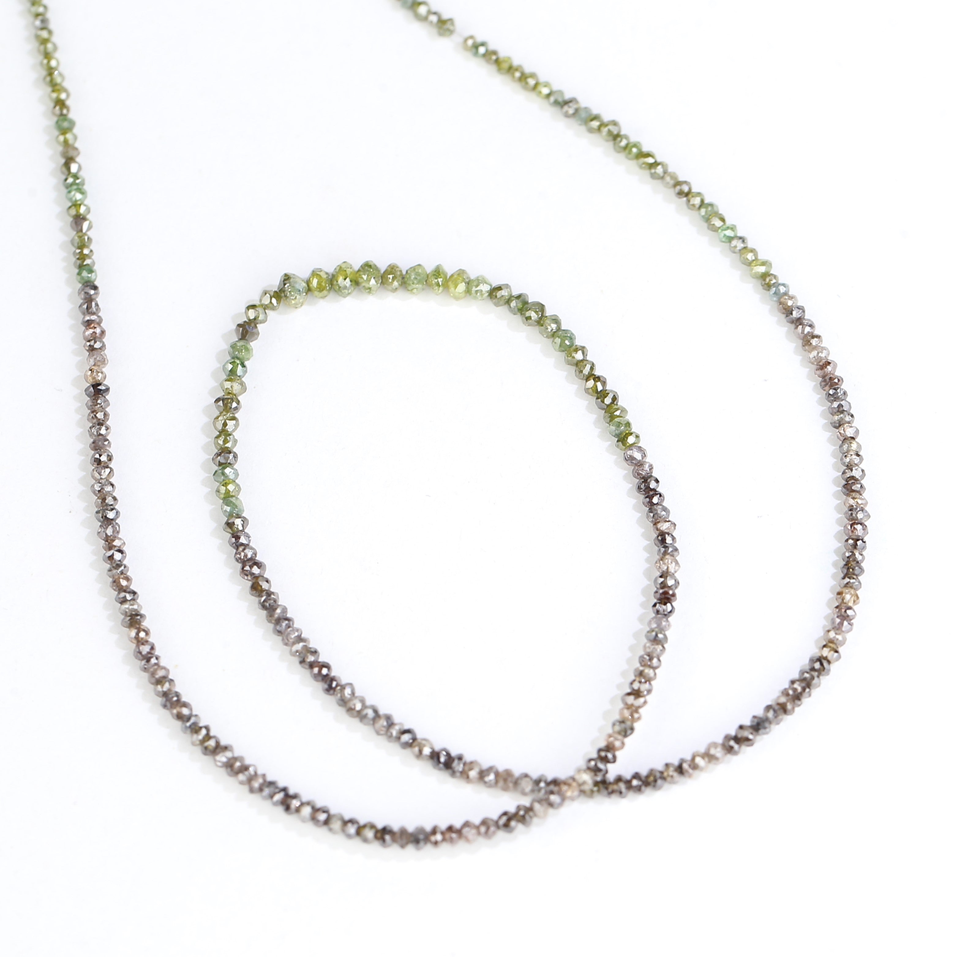 Natural Faceted Beads Strand Brown Green Diamond Necklace 1.5 - 2 MM