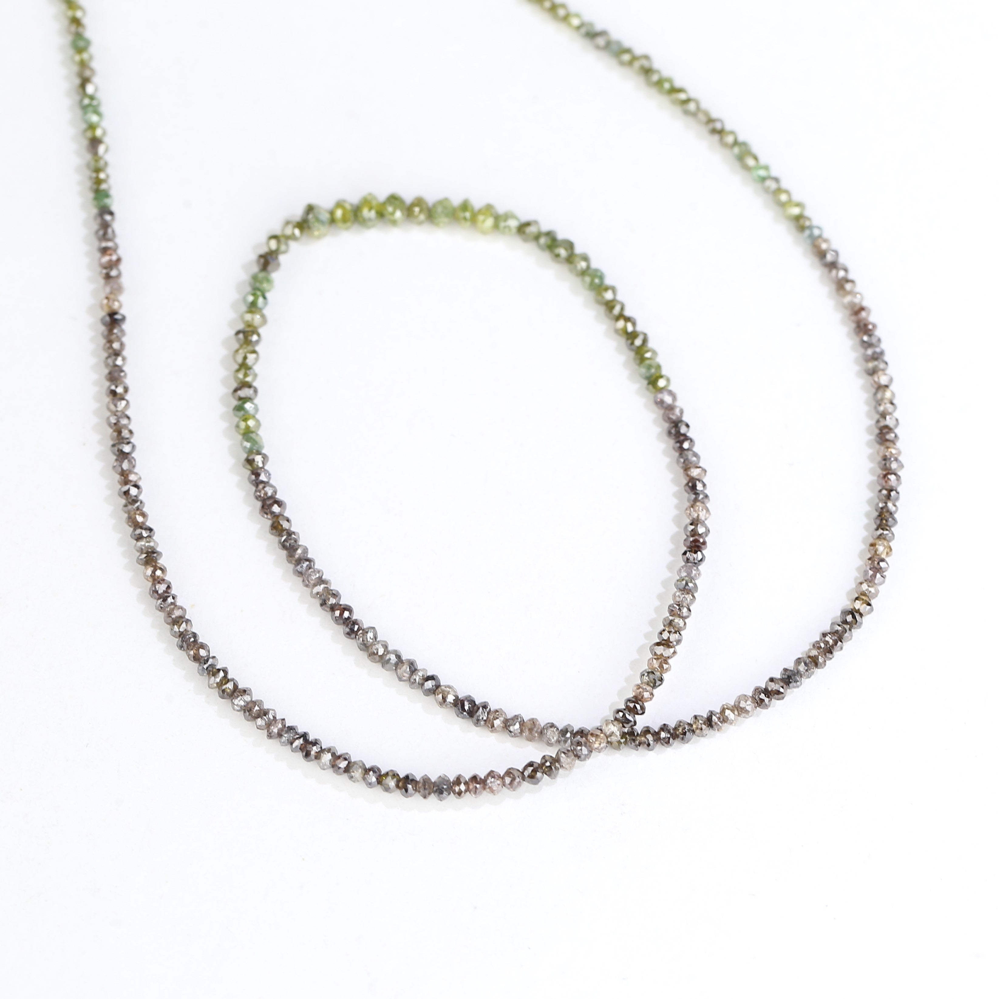 Natural Faceted Beads Strand Brown Green Diamond Necklace 1.5 - 2 MM