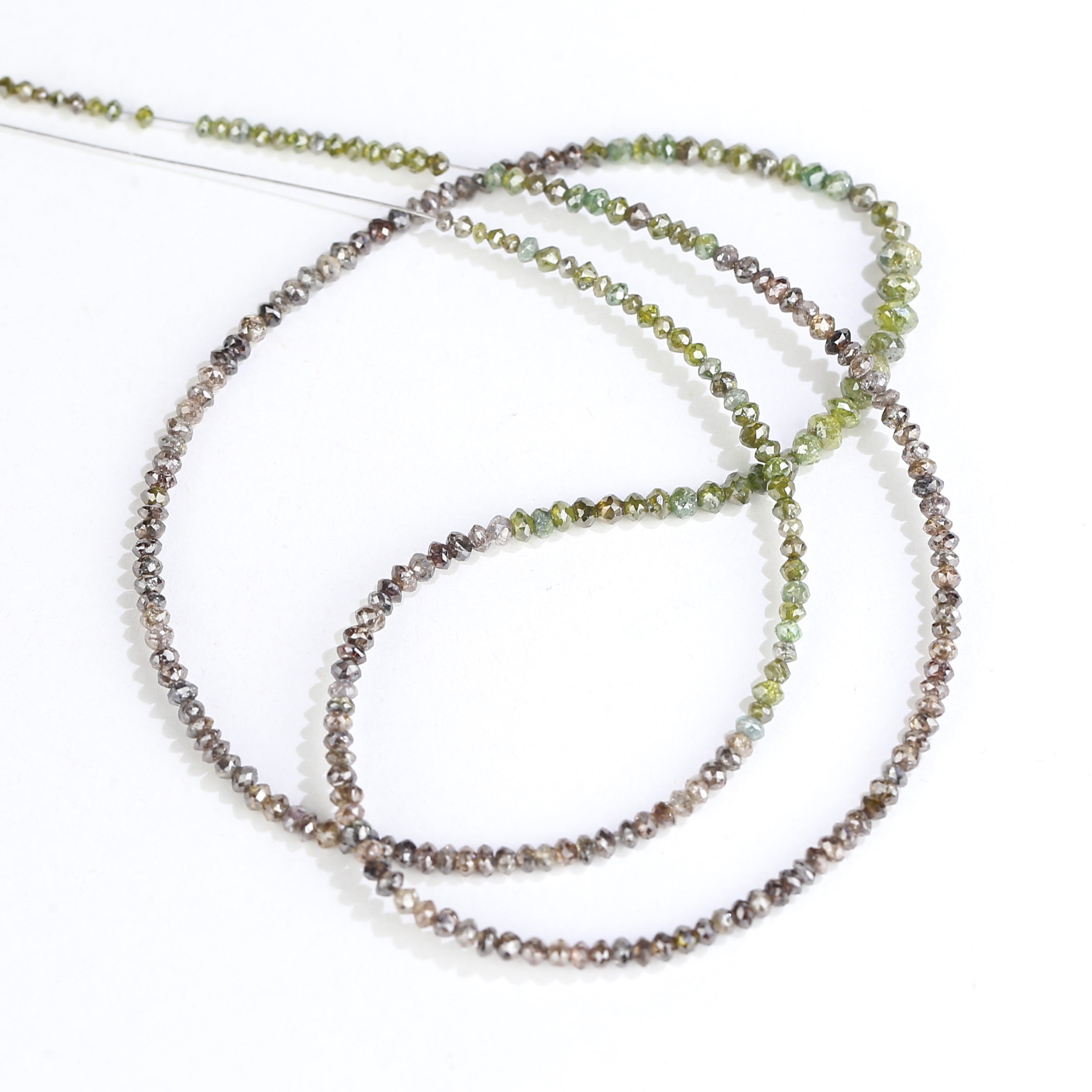 Natural Faceted Beads Strand Brown Green Diamond Necklace 1.5 - 2 MM