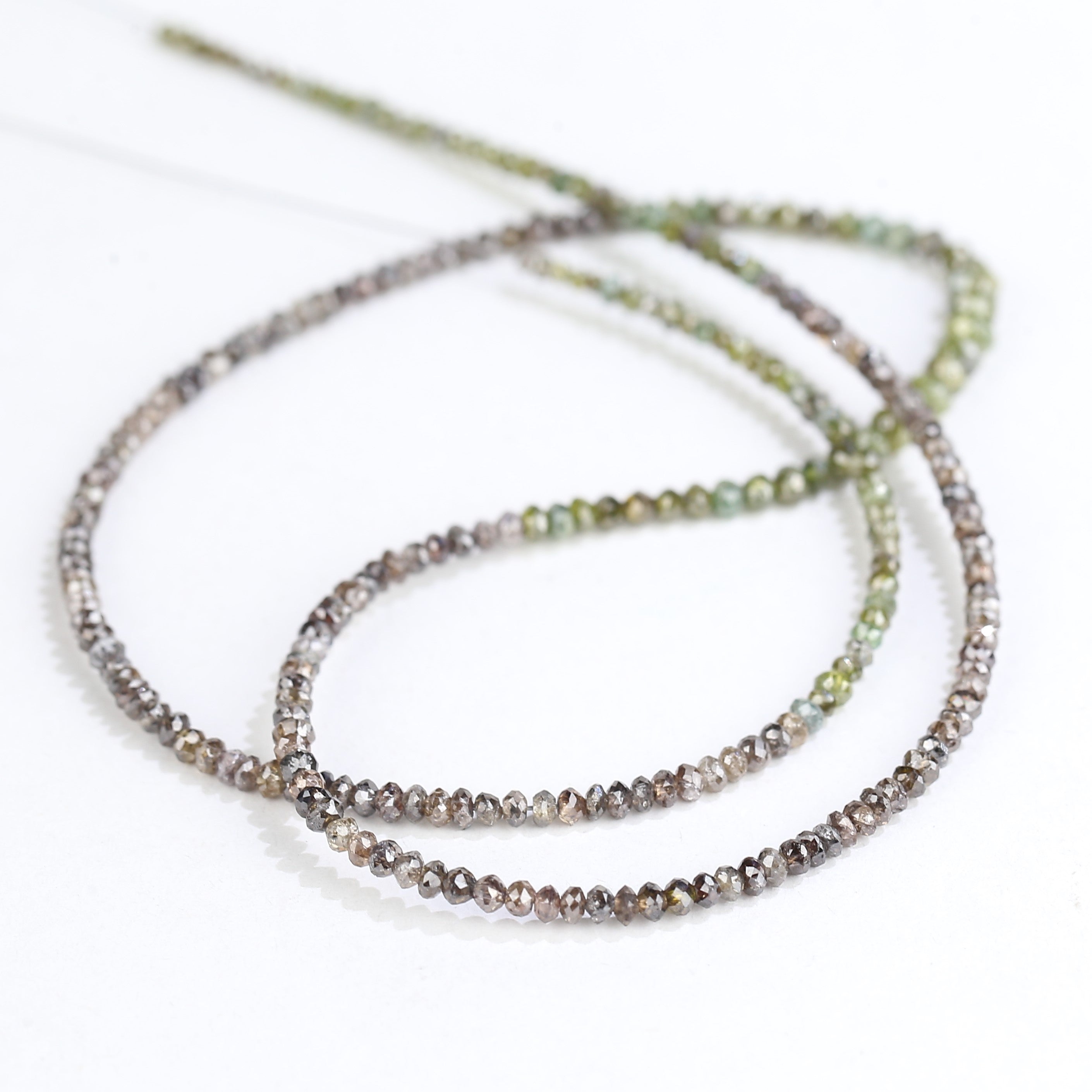 Natural Faceted Beads Strand Brown Green Diamond Necklace 1.5 - 2 MM