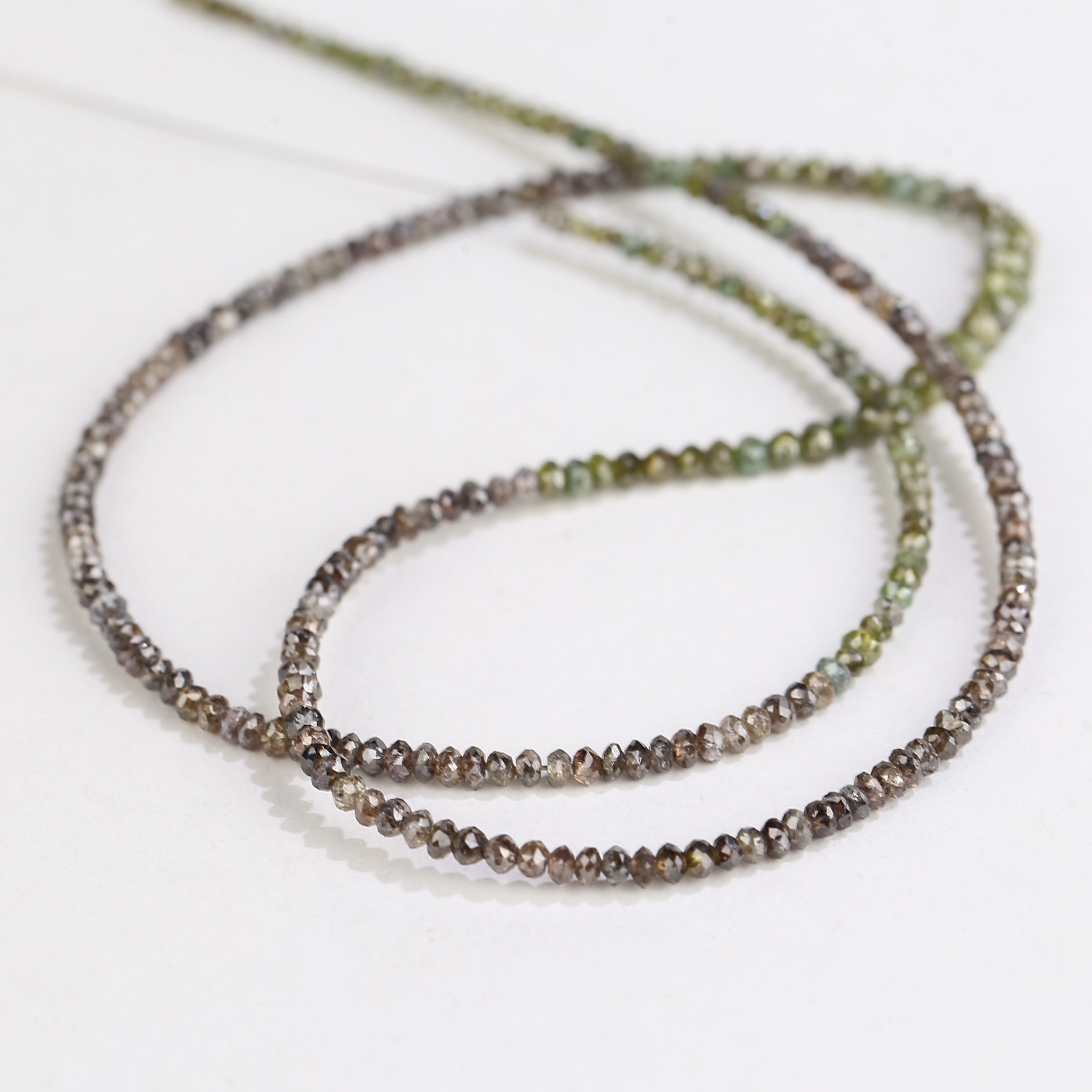 Natural Faceted Beads Strand Brown Green Diamond Necklace 1.5 - 2 MM