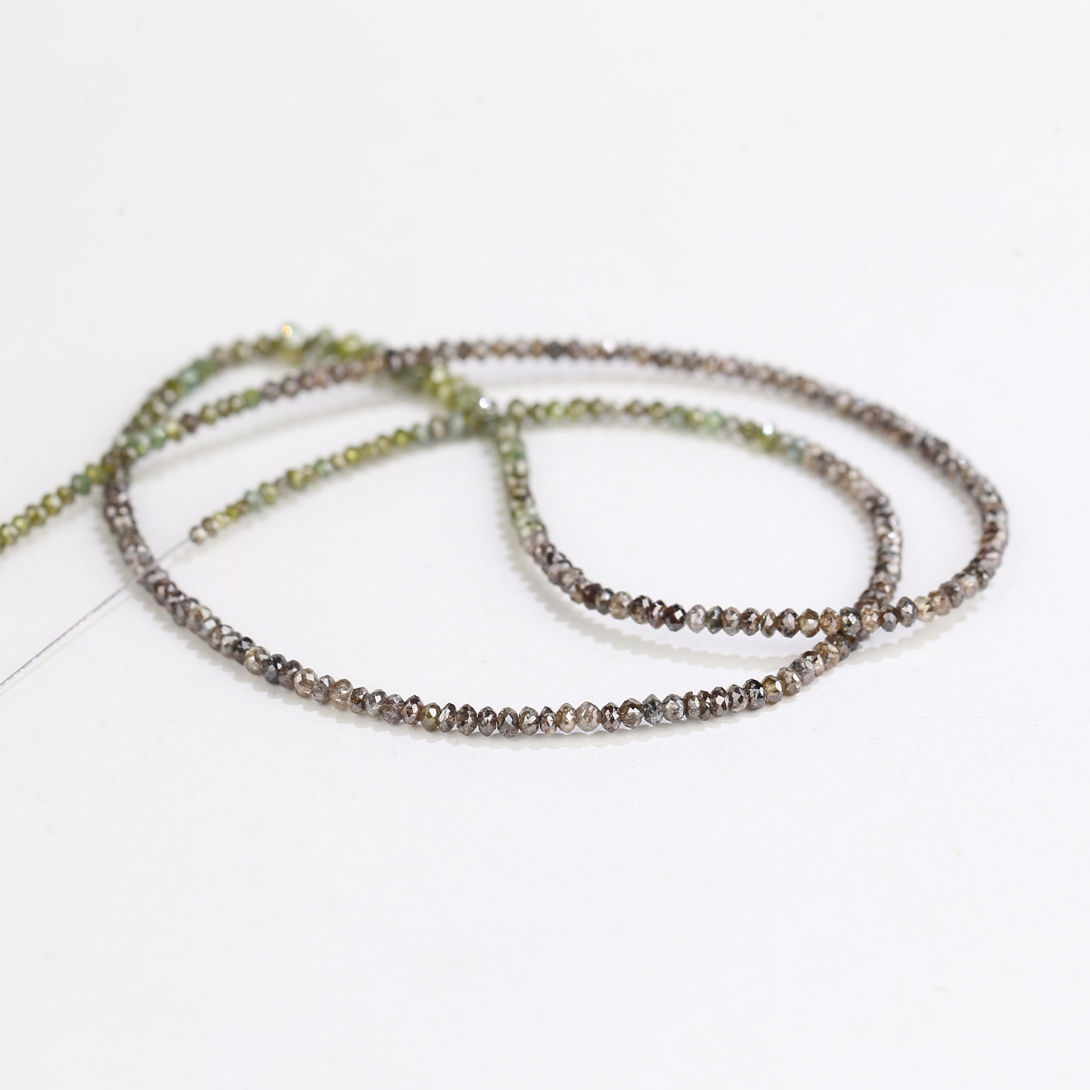 Natural Faceted Beads Strand Brown Green Diamond Necklace 1.5 - 2 MM