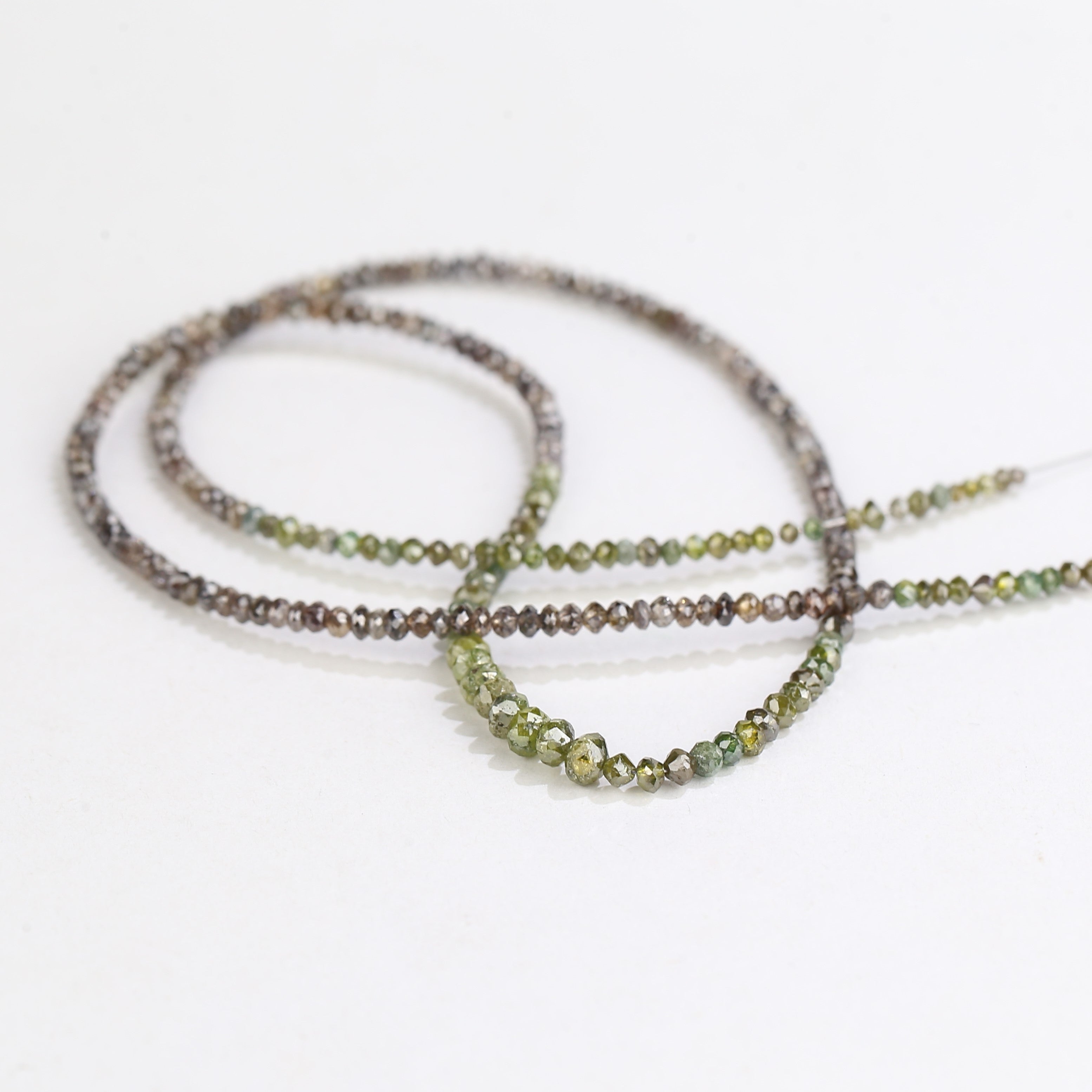 Natural Faceted Beads Strand Brown Green Diamond Necklace 1.5 - 2 MM