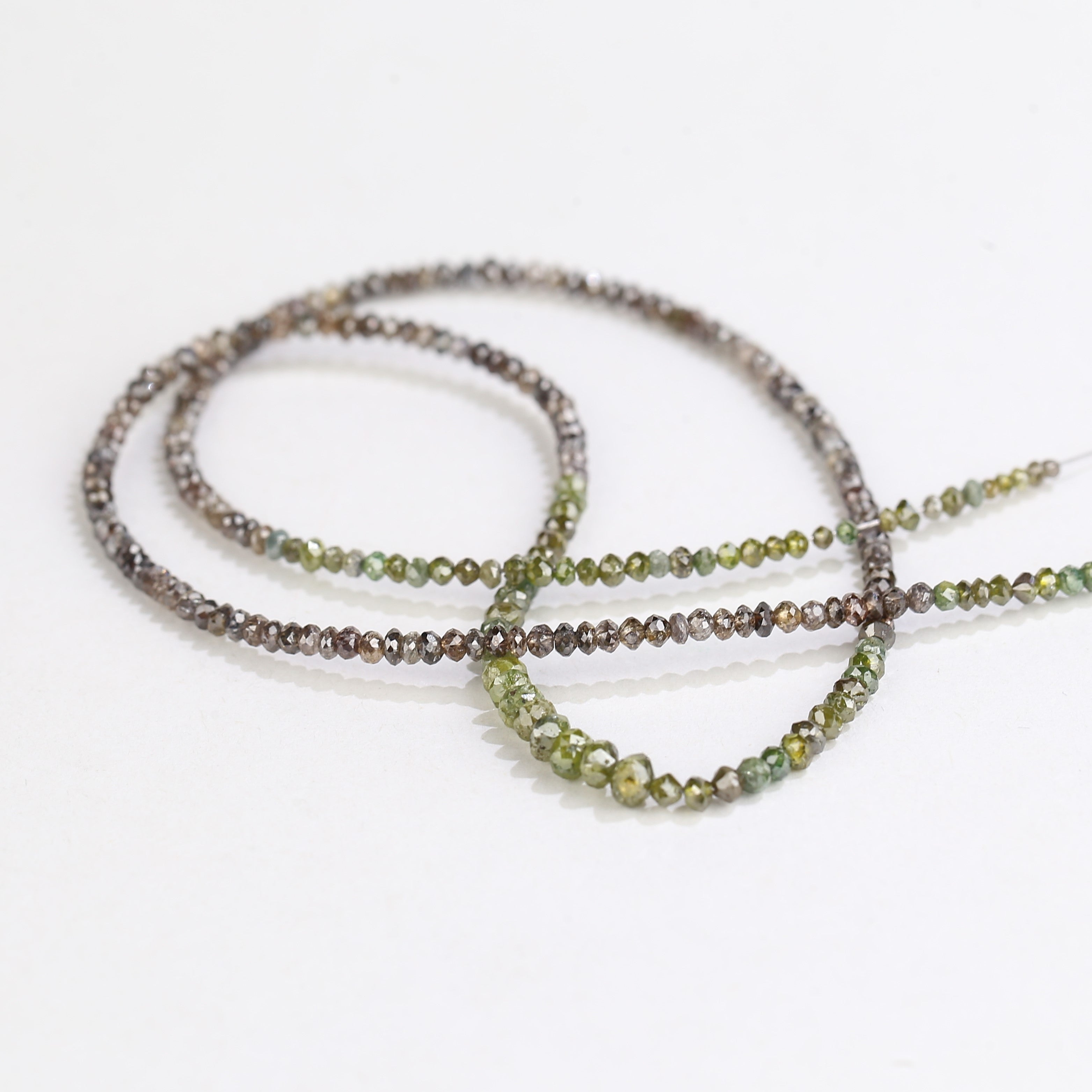 Natural Faceted Beads Strand Brown Green Diamond Necklace 1.5 - 2 MM