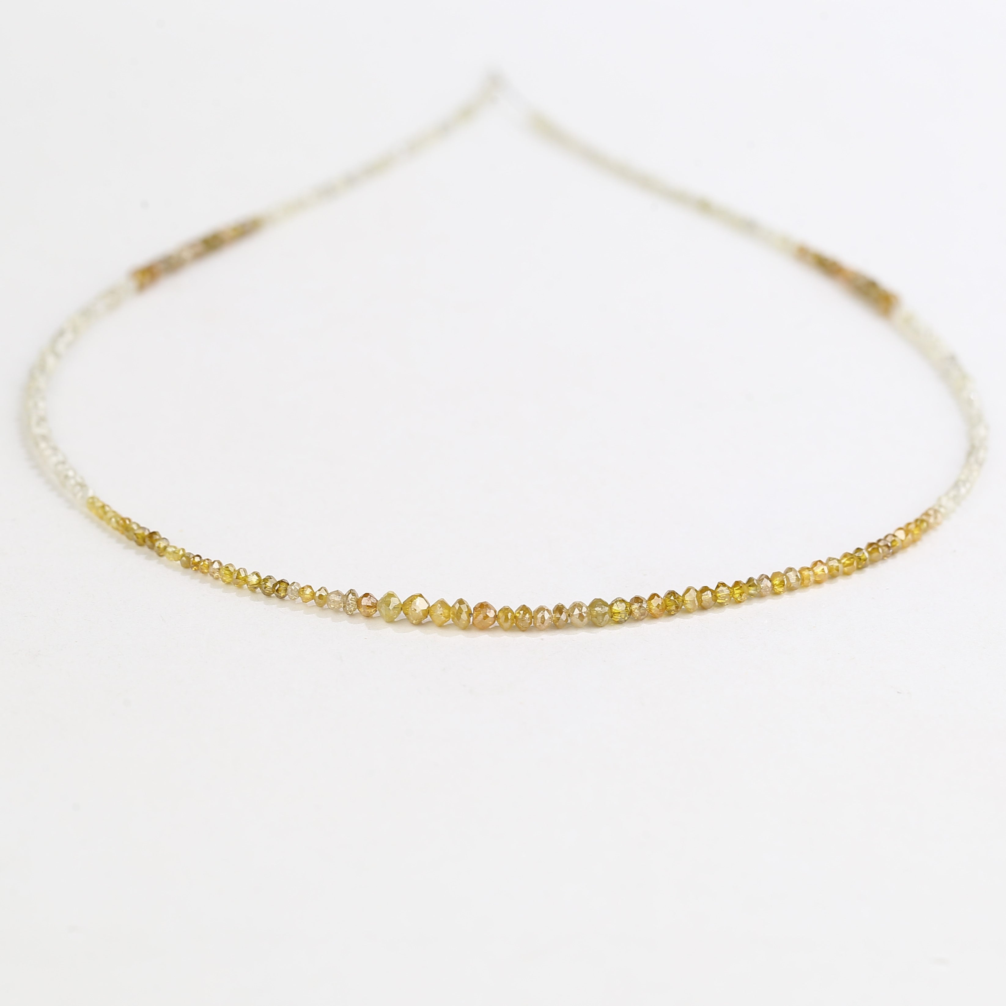 15 Carat Natural Yellow White Diamond Beads Necklace 1.50- 2.50 mm